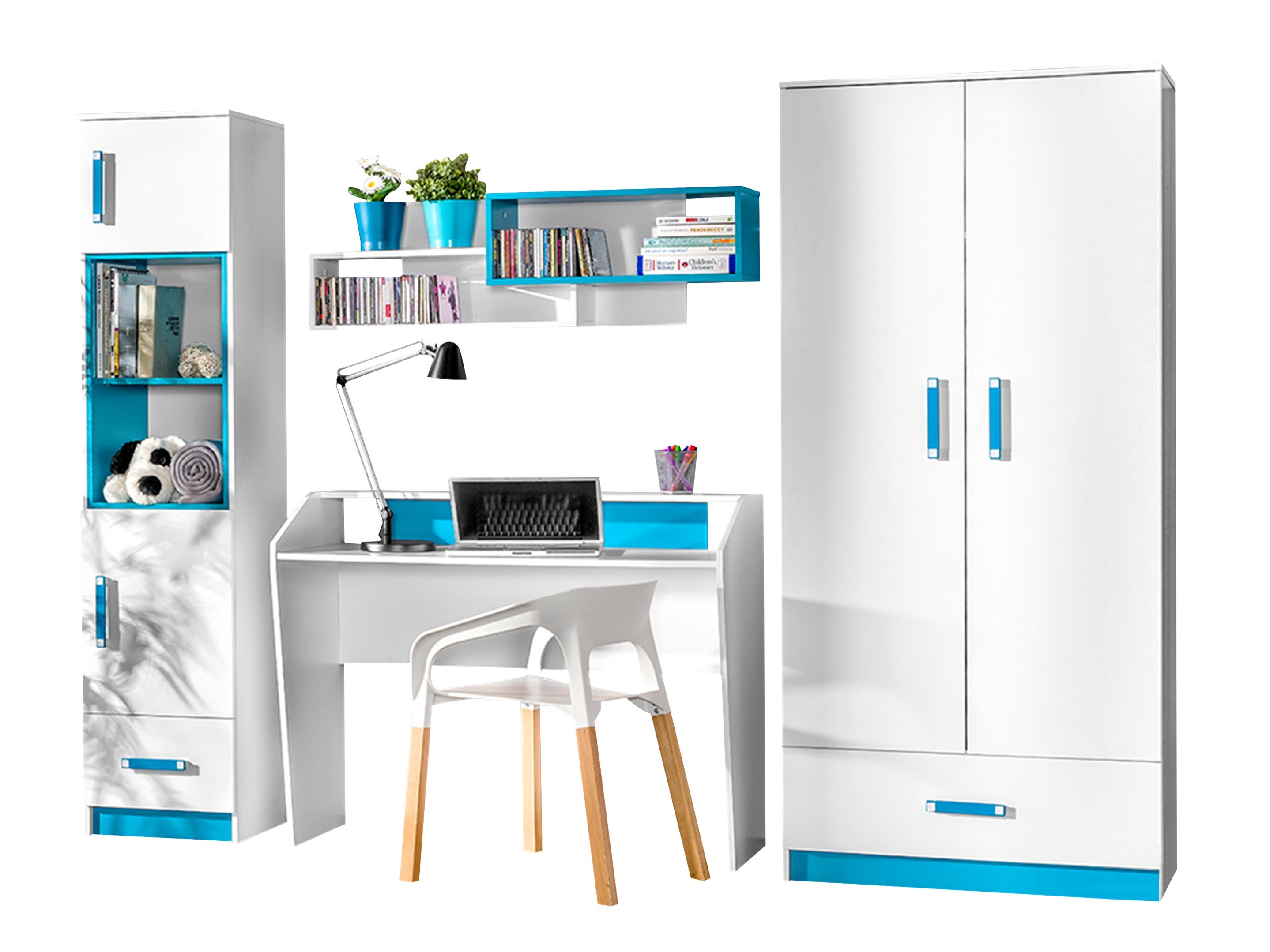 Conjunto de dormitorio infantil Sorviru 106 (Blanco + Turquesa)