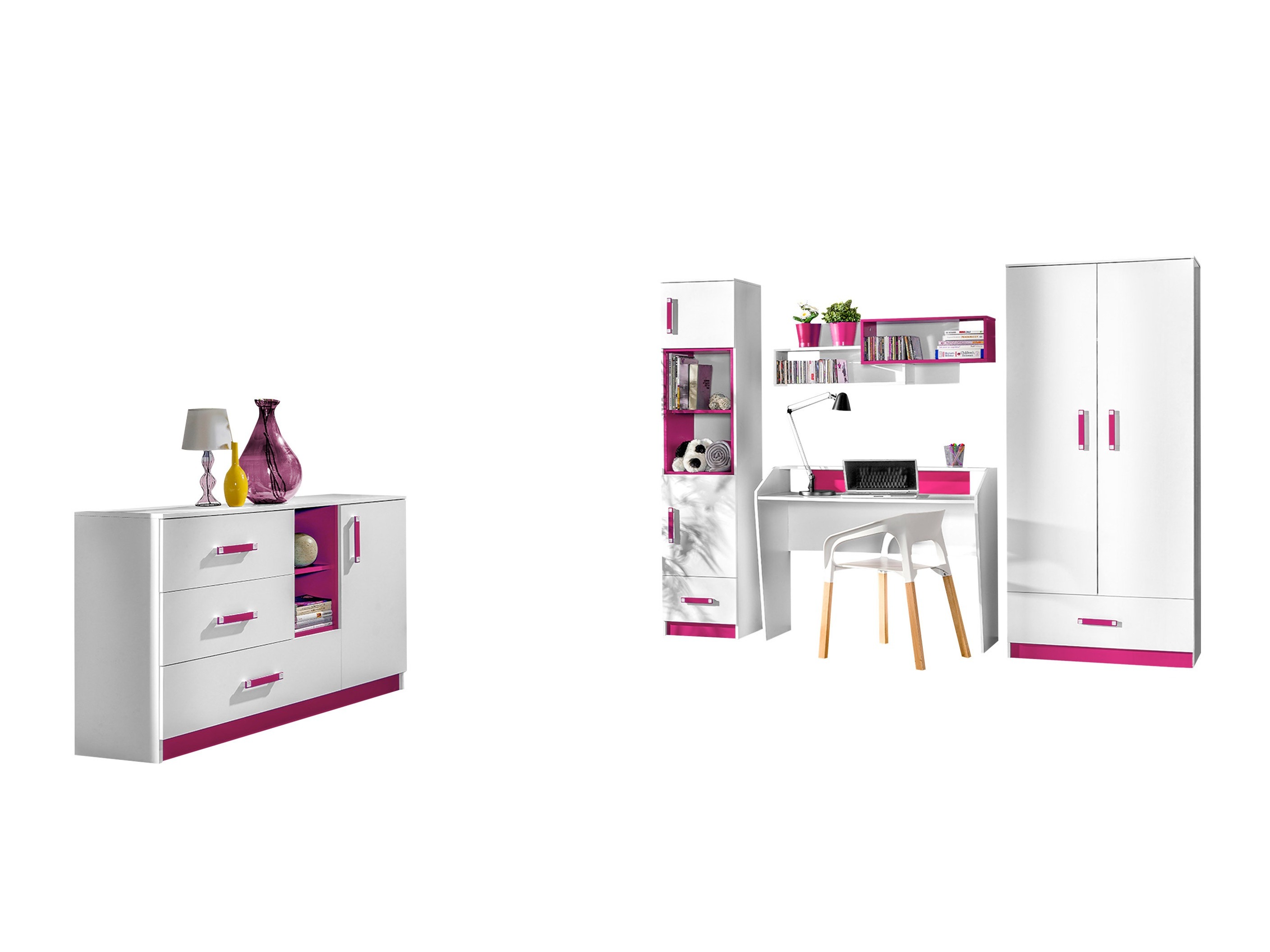 Conjunto de dormitorio infantil Sorviru 107 (Blanco + Rosa)