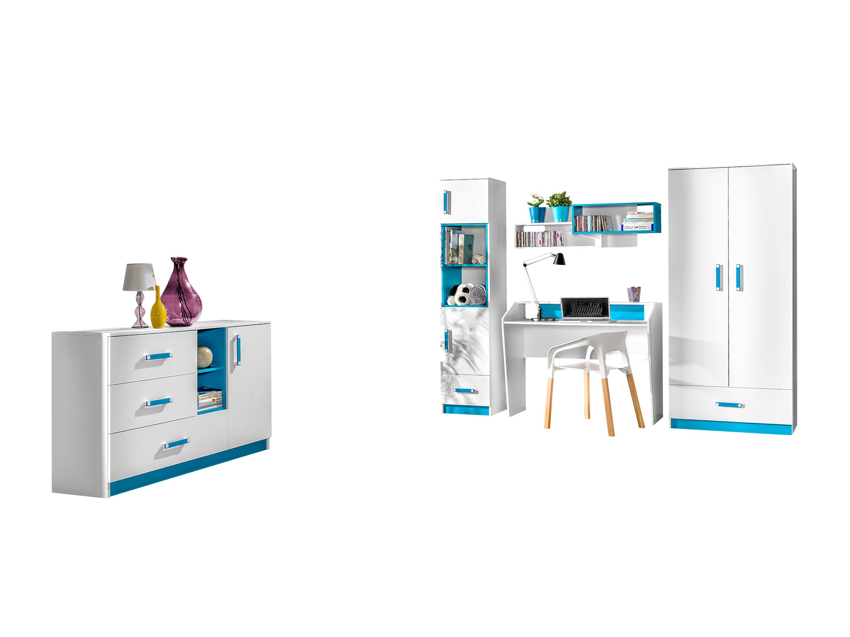 Conjunto de dormitorio infantil Sorviru 107 (Blanco + Turquesa)