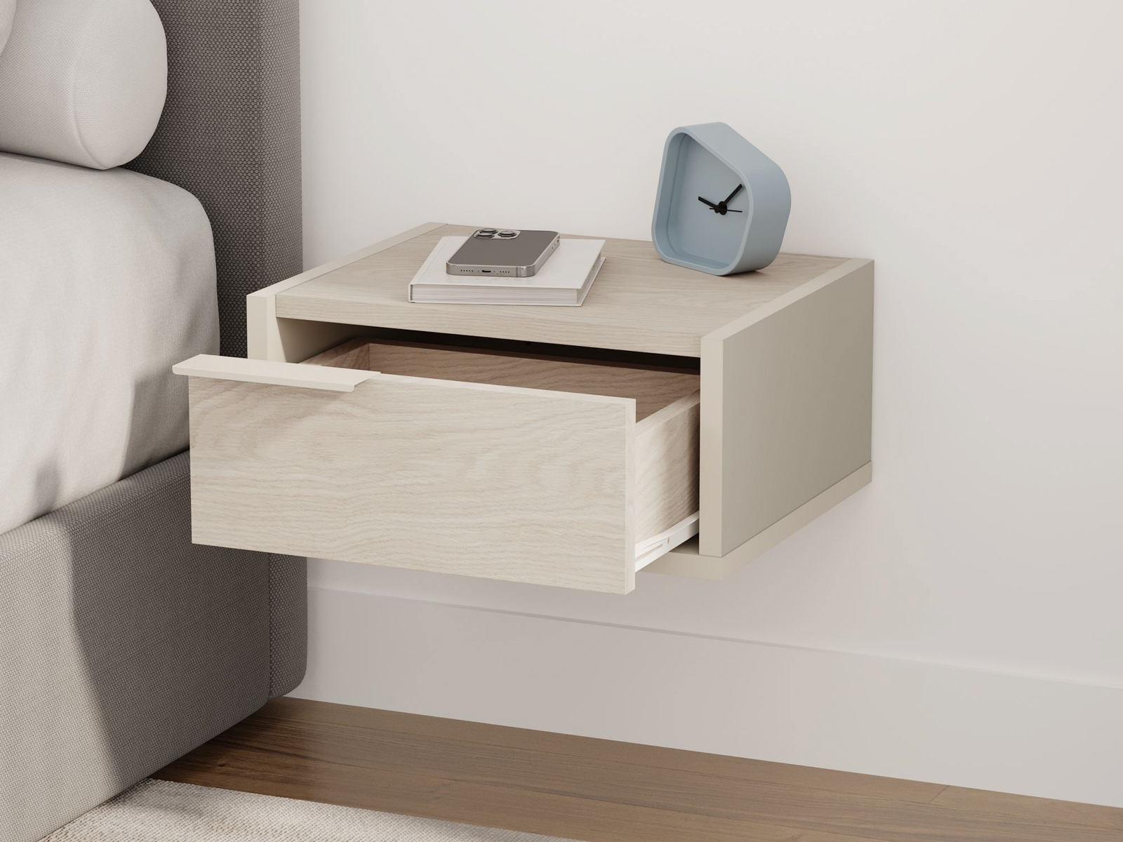 Mesilla de noche Kailua 2802 (Luminoso madera + Beige)