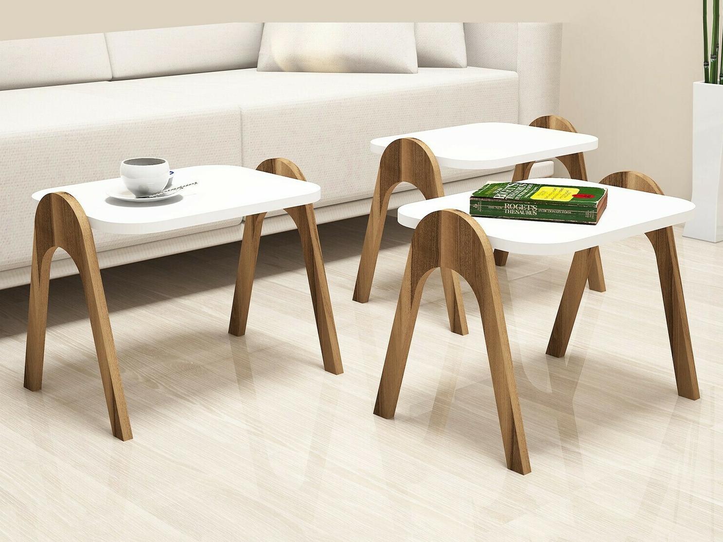 Conjunto de mesas auxiliares Kailua 1621 (Nuez + Blanco)