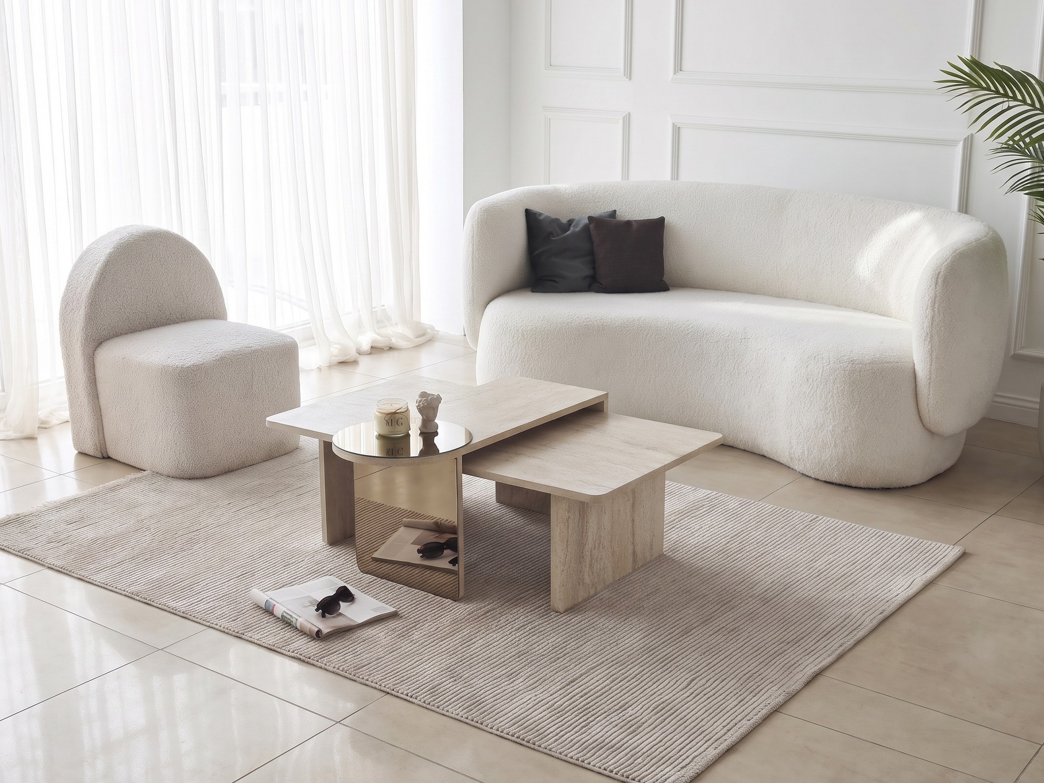Conjunto mesa de centro Kailua 2822 (Travertino claro)