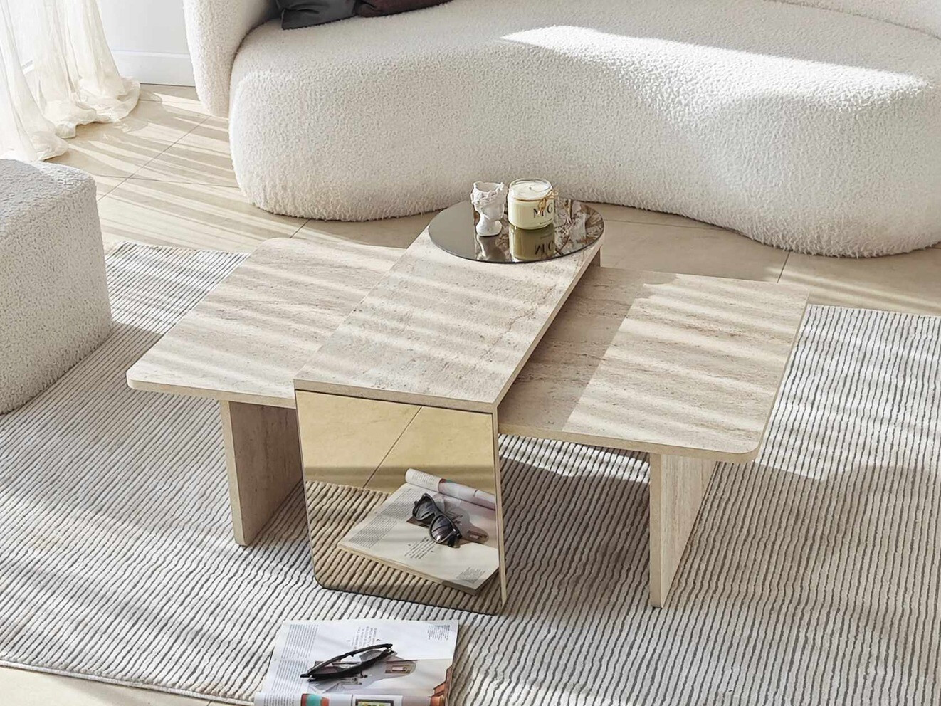 Conjunto mesa de centro Kailua 2822 (Travertino claro)