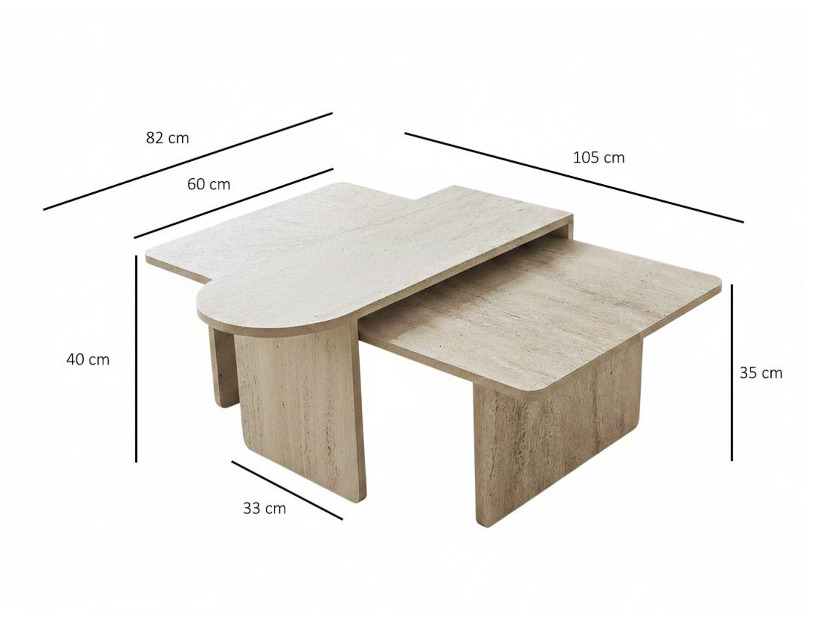 Conjunto mesa de centro Kailua 2824 (Travertino claro)