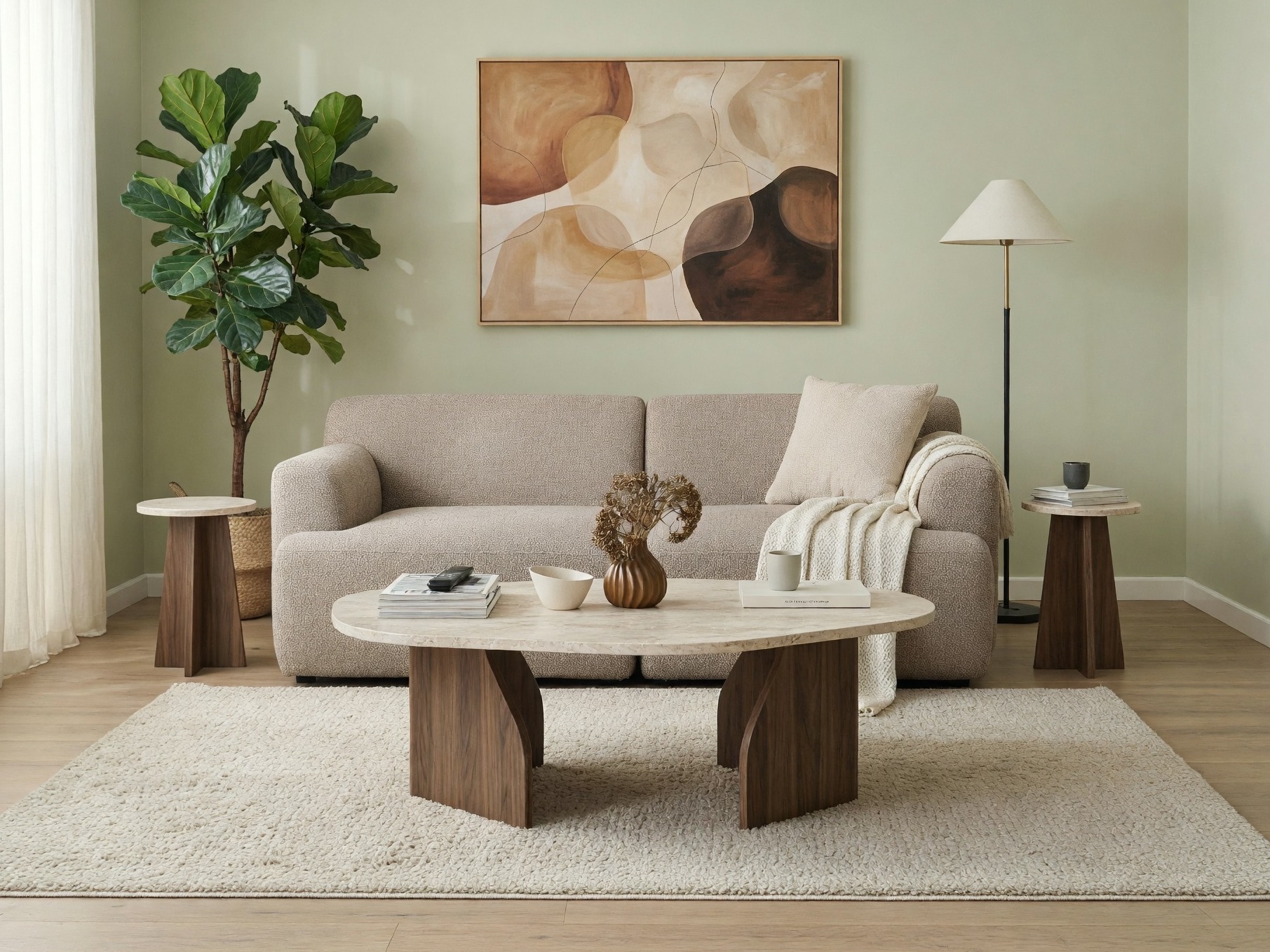 Mesa de centro Kailua 2637 (Travertino claro + Nogal)