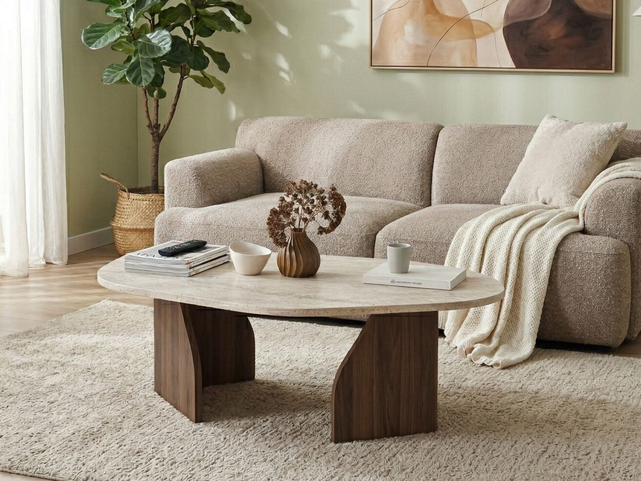 Mesa de centro Kailua 2637 (Travertino claro + Nogal)