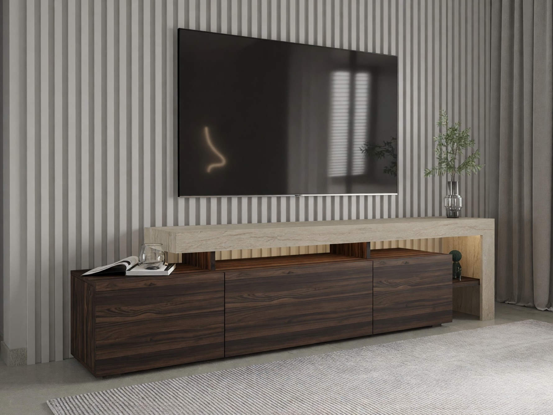 Mueble TV Kailua 292 (Nogal + Travertino claro)