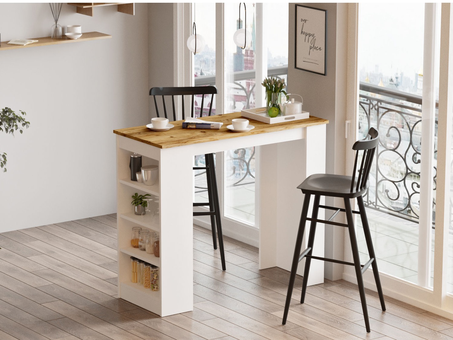 Mesa de bar Kailua 477 (Blanco + Pino)