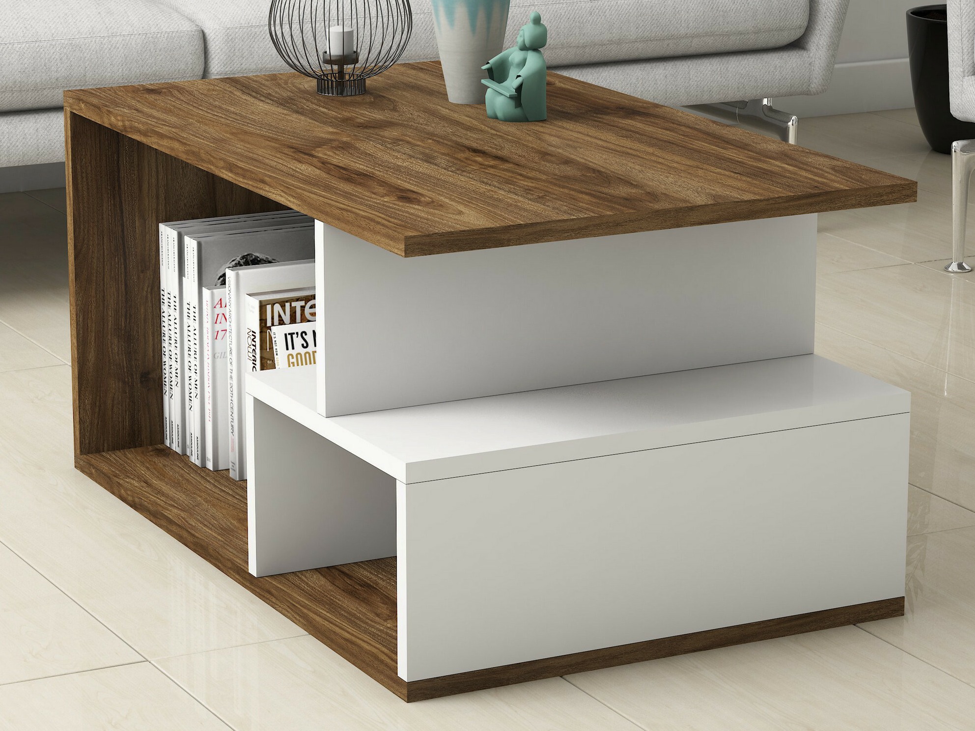 Mesa de centro Kailua 1104 (Blanco + Nogal)