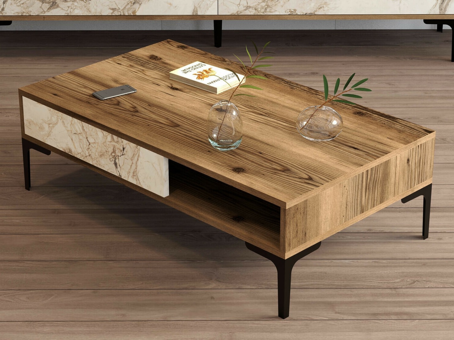 Mesa de centro Kailua 1239 (Nogal + Mármol blanco)