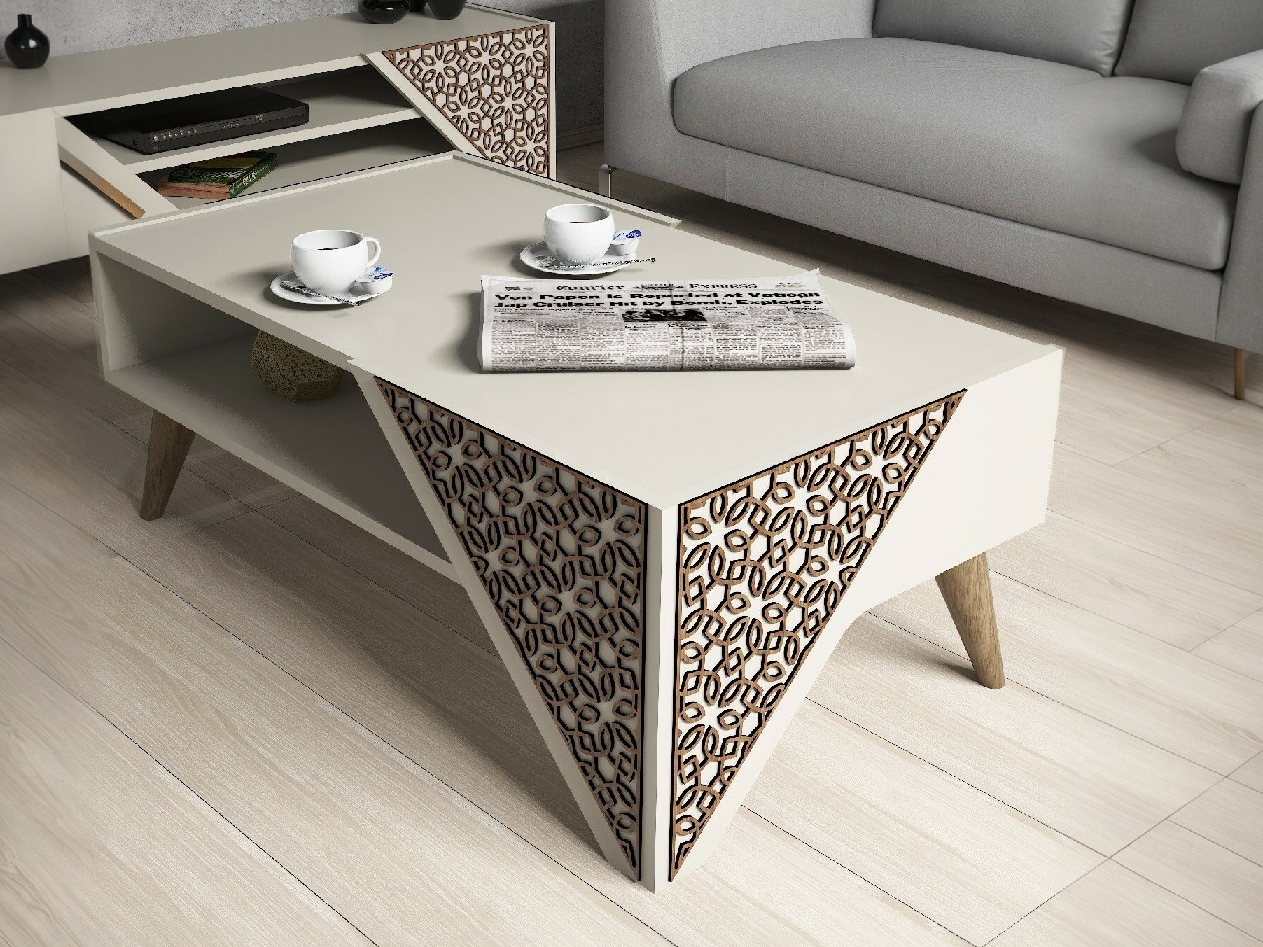 Mesa de centro Kailua 1375 (Crema + Luminoso madera)