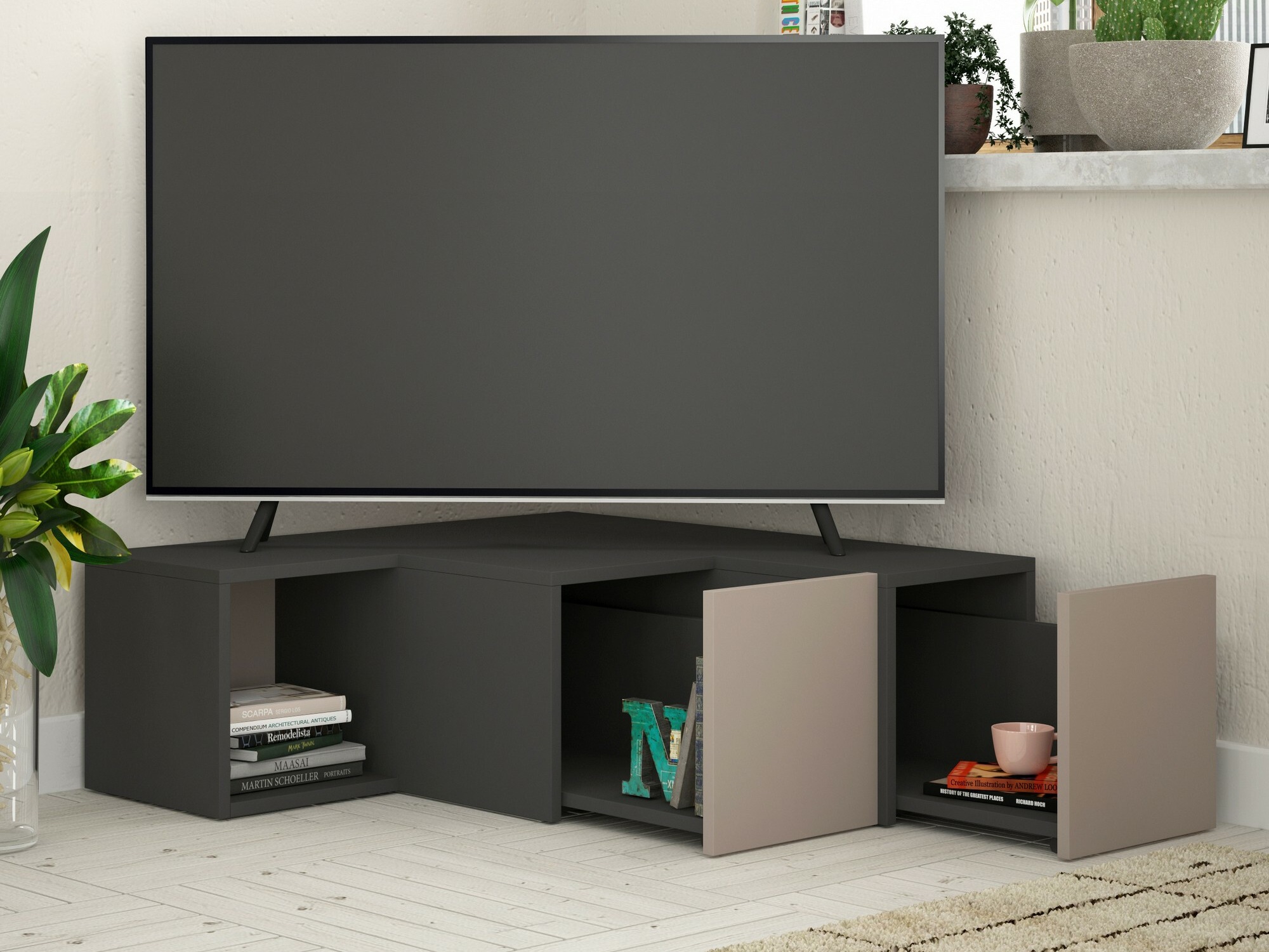 Mueble TV Kailua 1058 (Antracita + De color marrón claro)