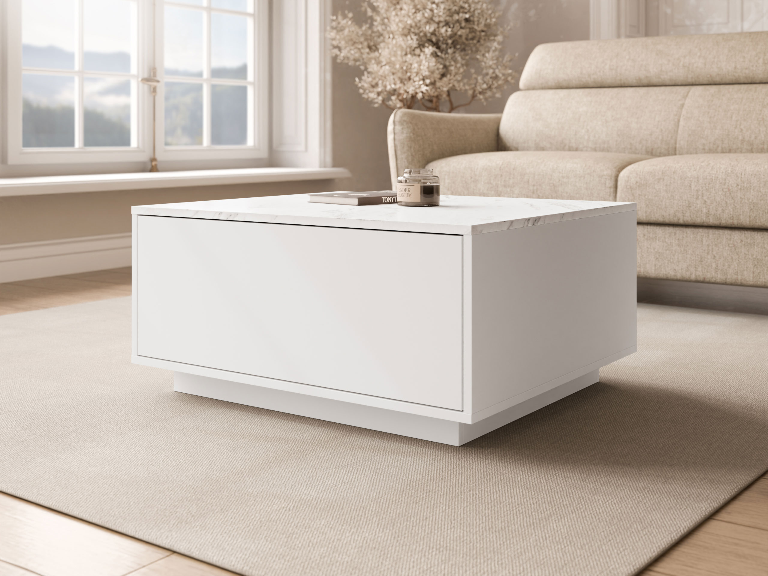 Mesa de centro Comfivo Unda (Mármol blanco + Blanco)