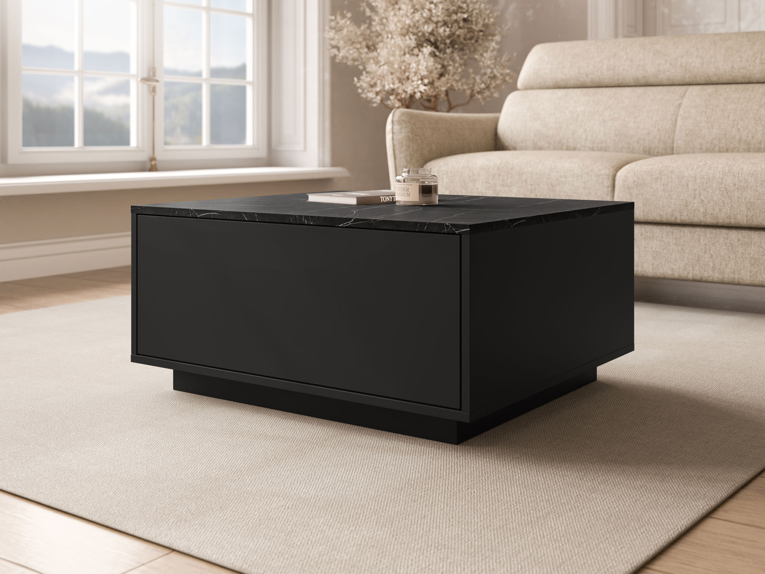 Mesa de centro Comfivo Unda (Mármol negro + Negro)