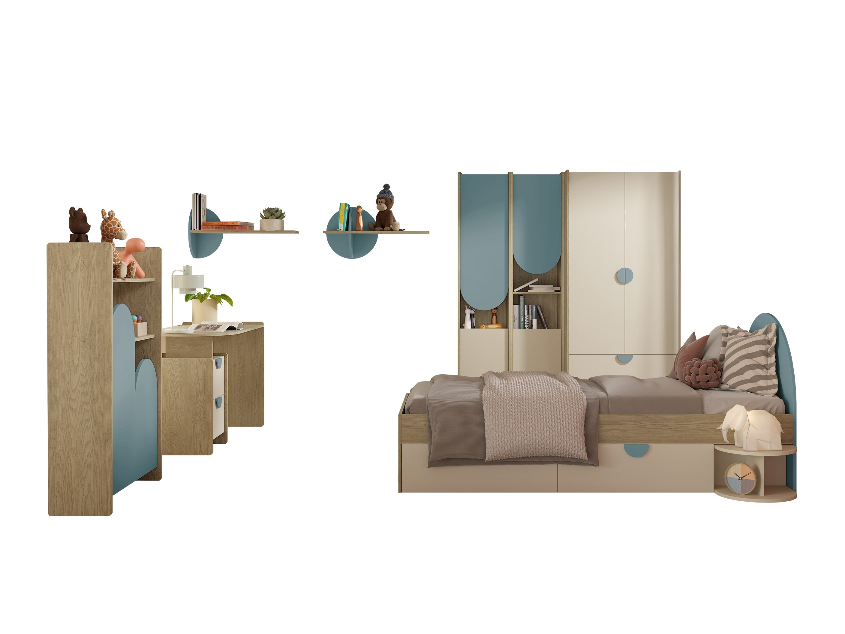 Conjunto de dormitorio infantil Fivelbi 117 (Azul)