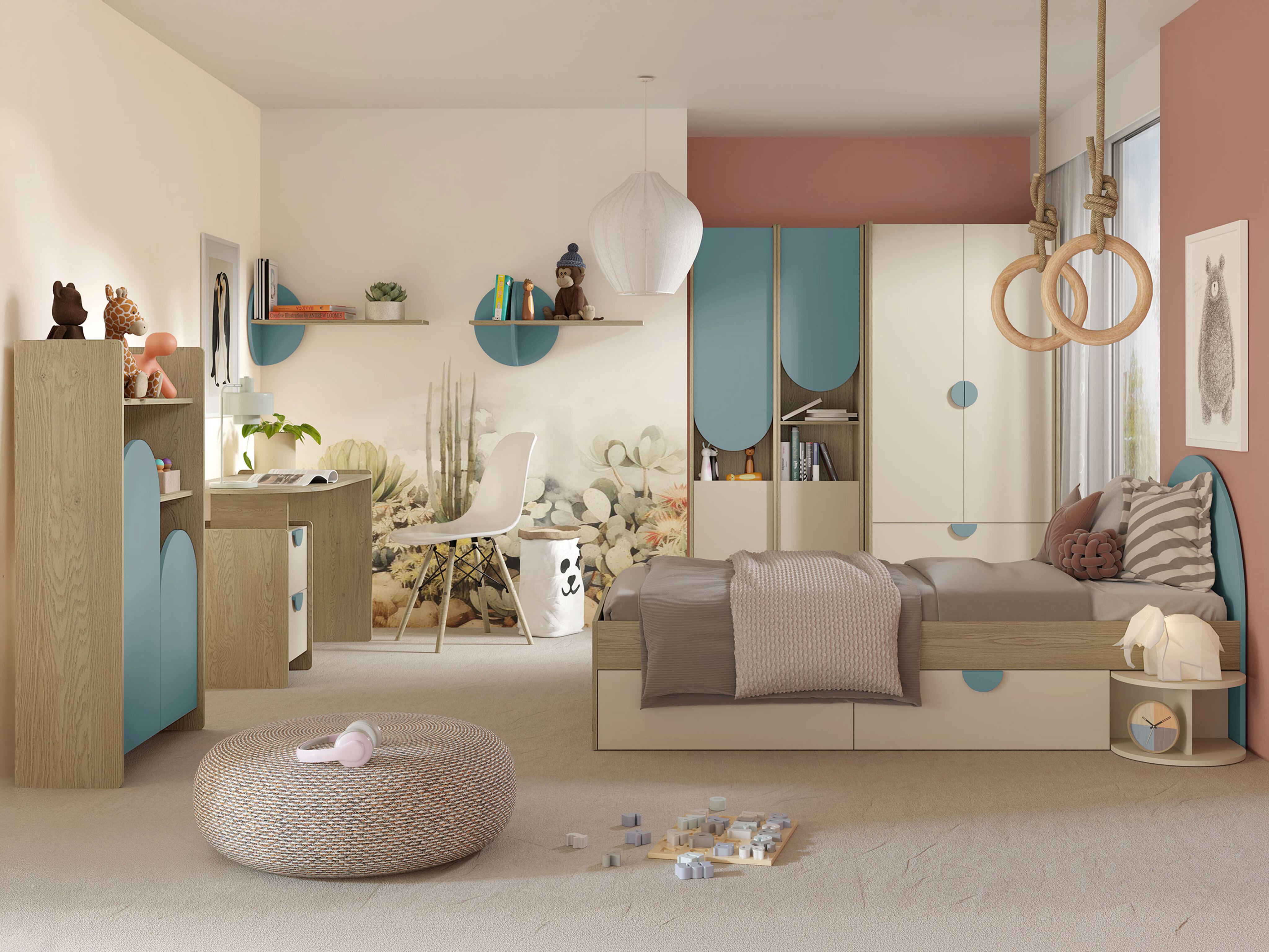 Conjunto de dormitorio infantil Fivelbi 117 (Azul)