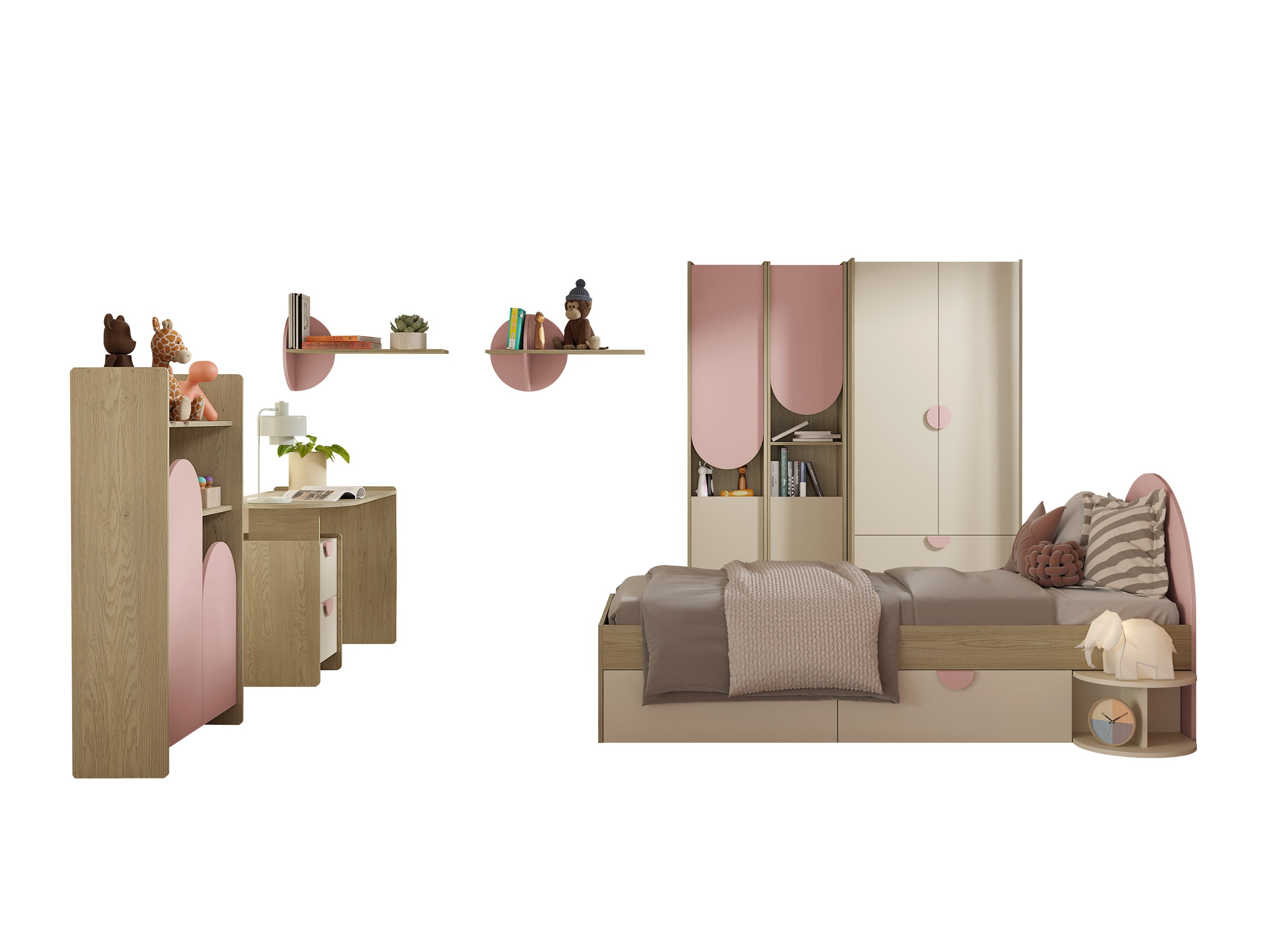 Conjunto de dormitorio infantil Fivelbi 117 (Rosa)