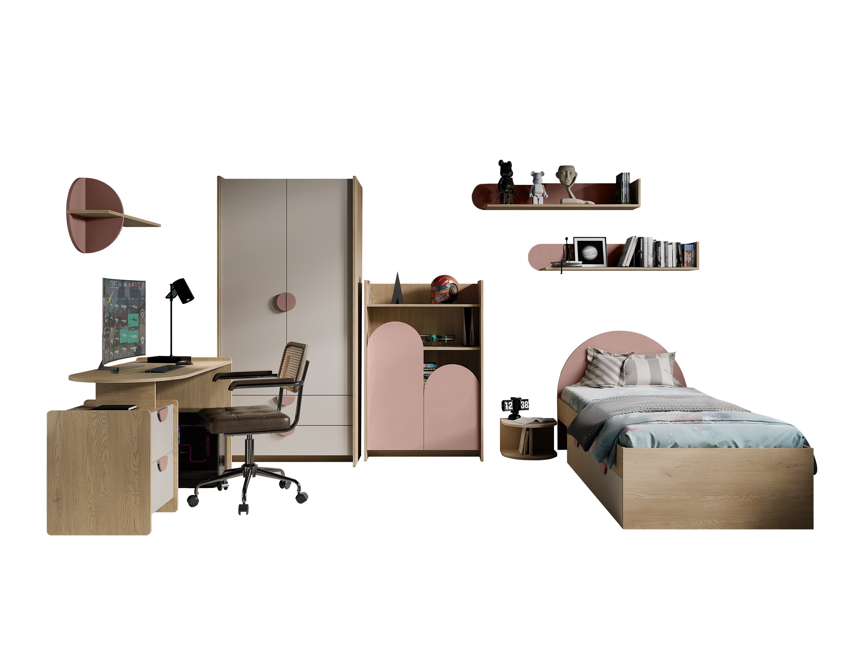 Conjunto de dormitorio infantil Fivelbi 118 (Rosa)