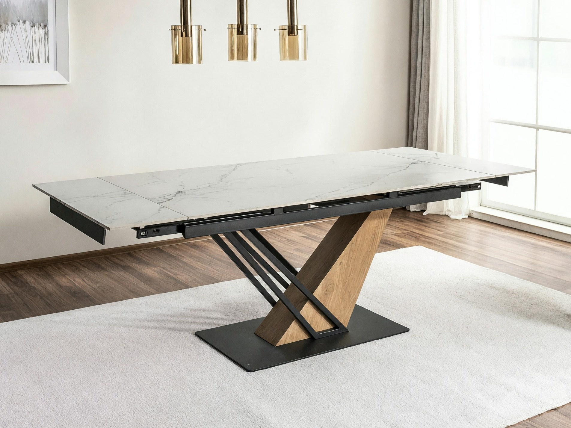 Mesa Detroit 996 (Mármol blanco + Roble)