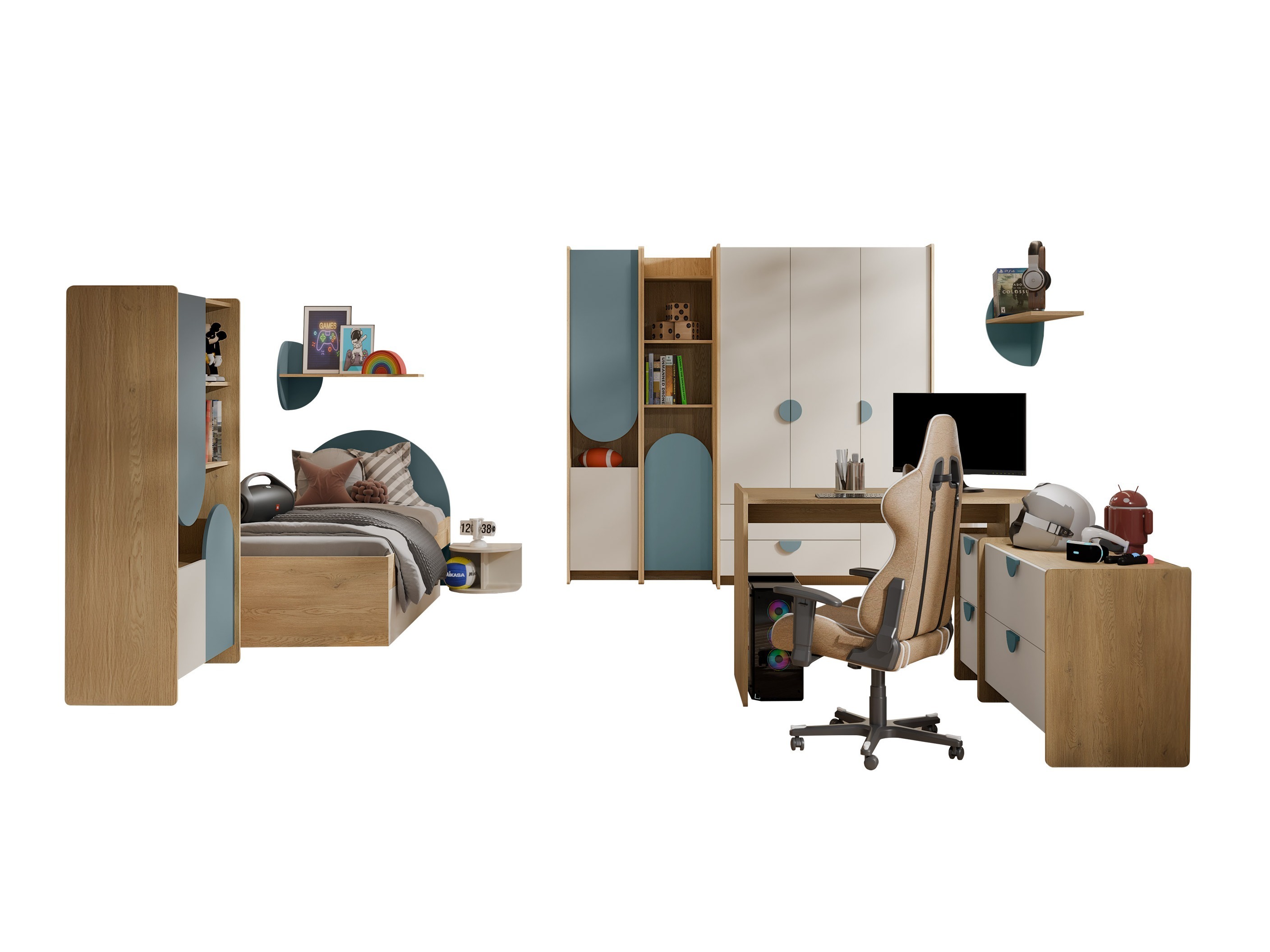 Conjunto de dormitorio infantil Fivelbi 119 (Azul)