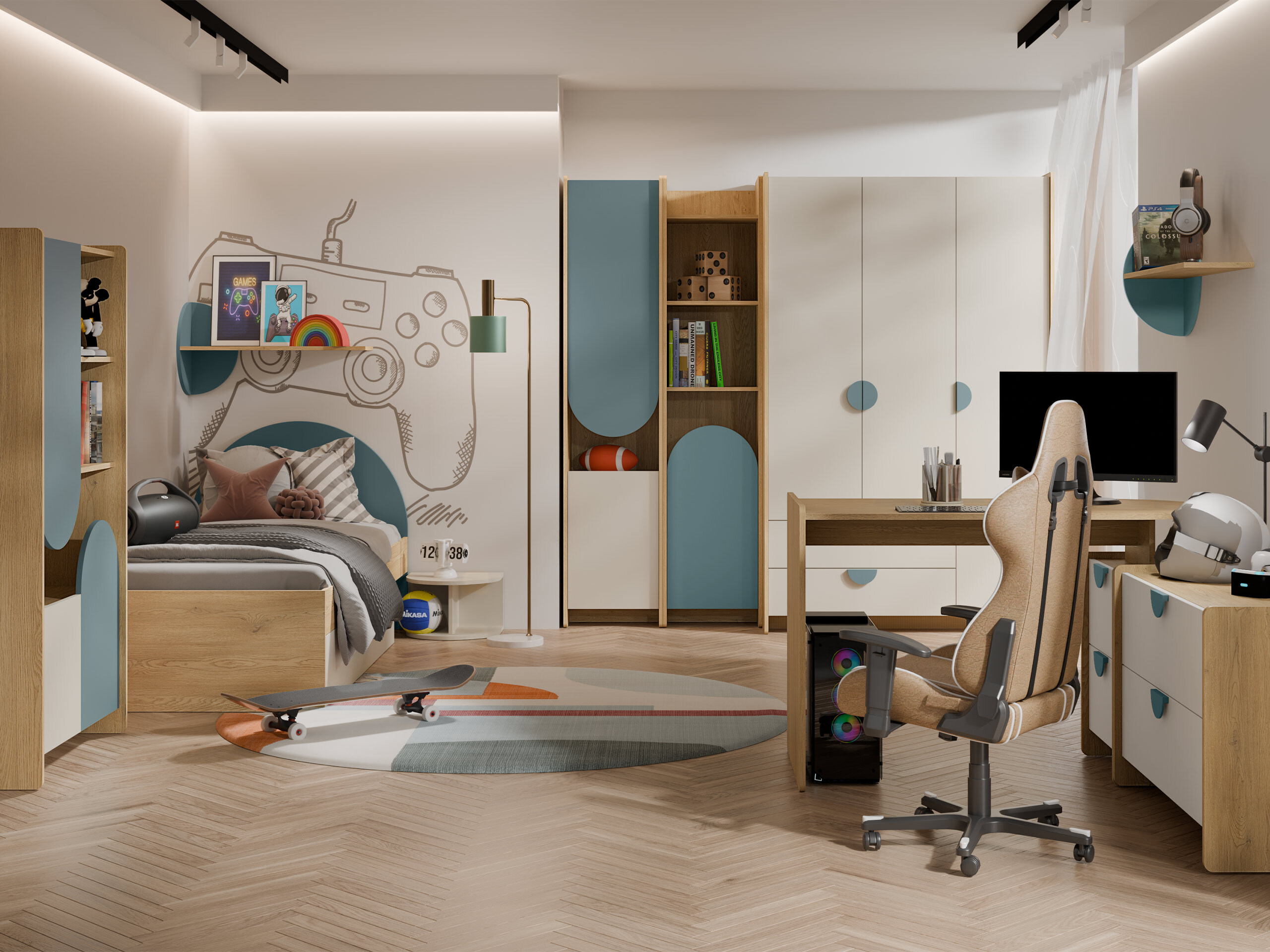 Conjunto de dormitorio infantil Fivelbi 119 (Azul)