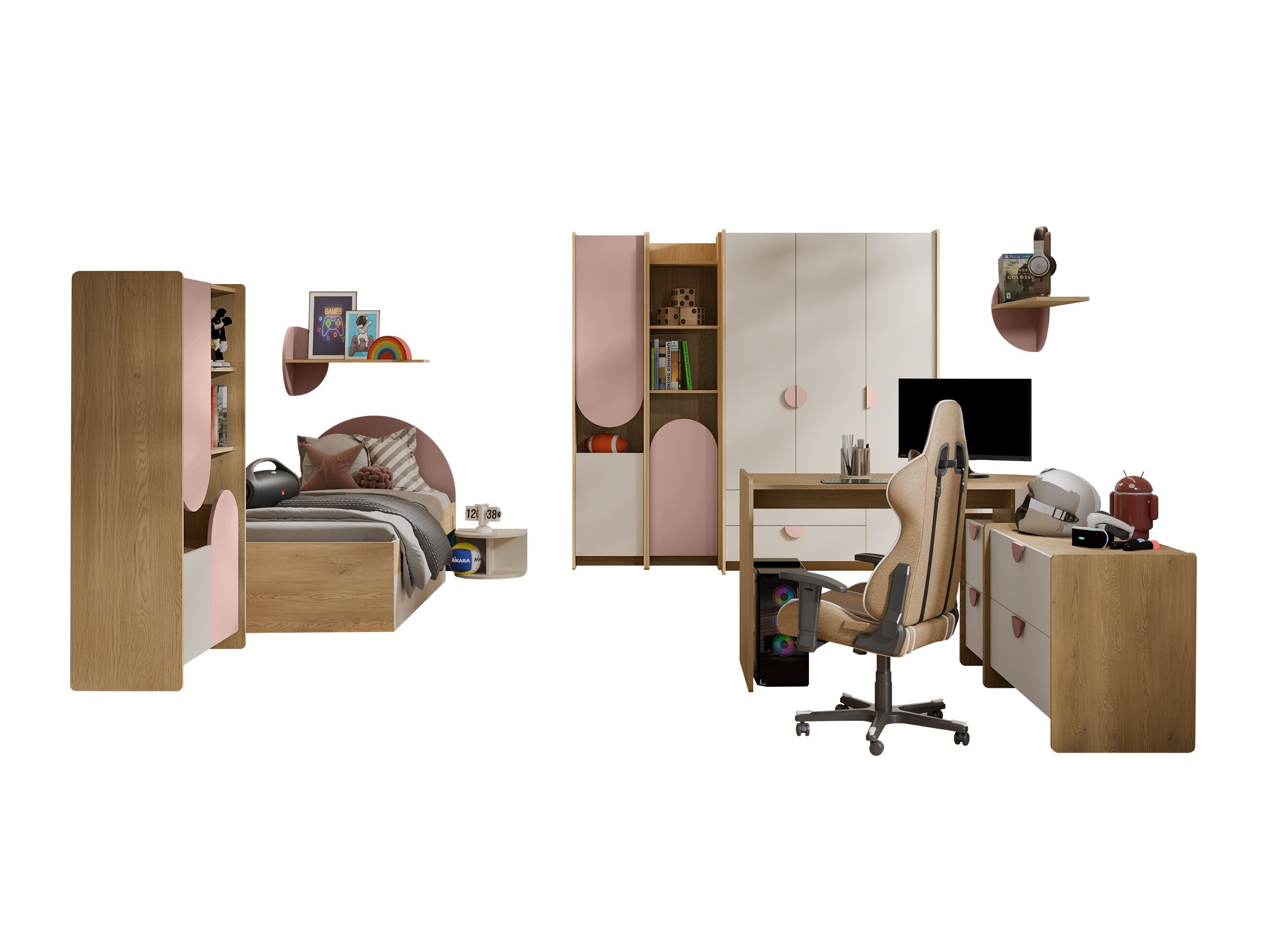 Conjunto de dormitorio infantil Fivelbi 119 (Rosa)