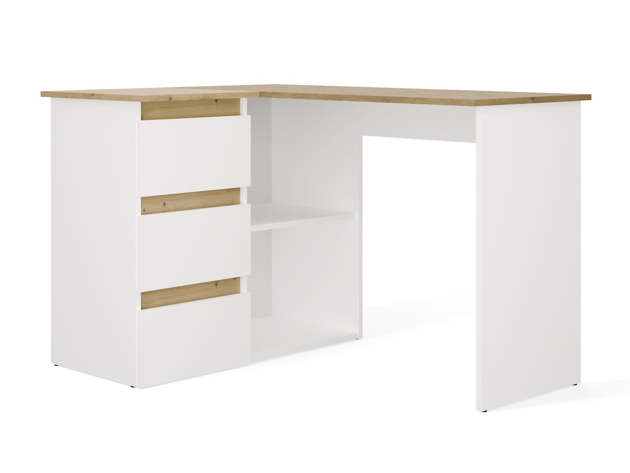Mesa de ordenador esquinera Mandeville 365 (Roble Artisan + Blanco)