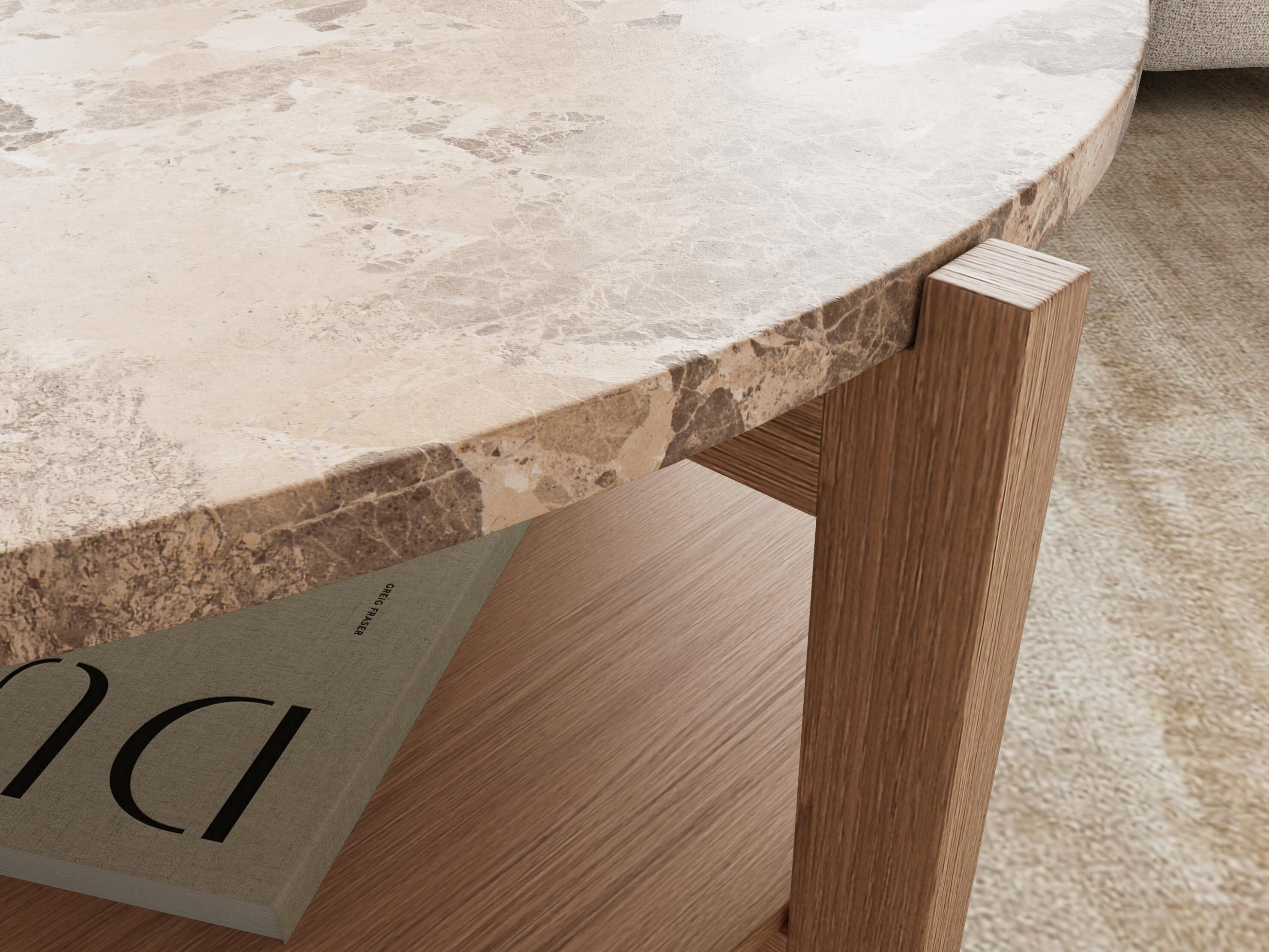 Mesa de centro Norsica 1099 (Roble claro + Mármol marrón)