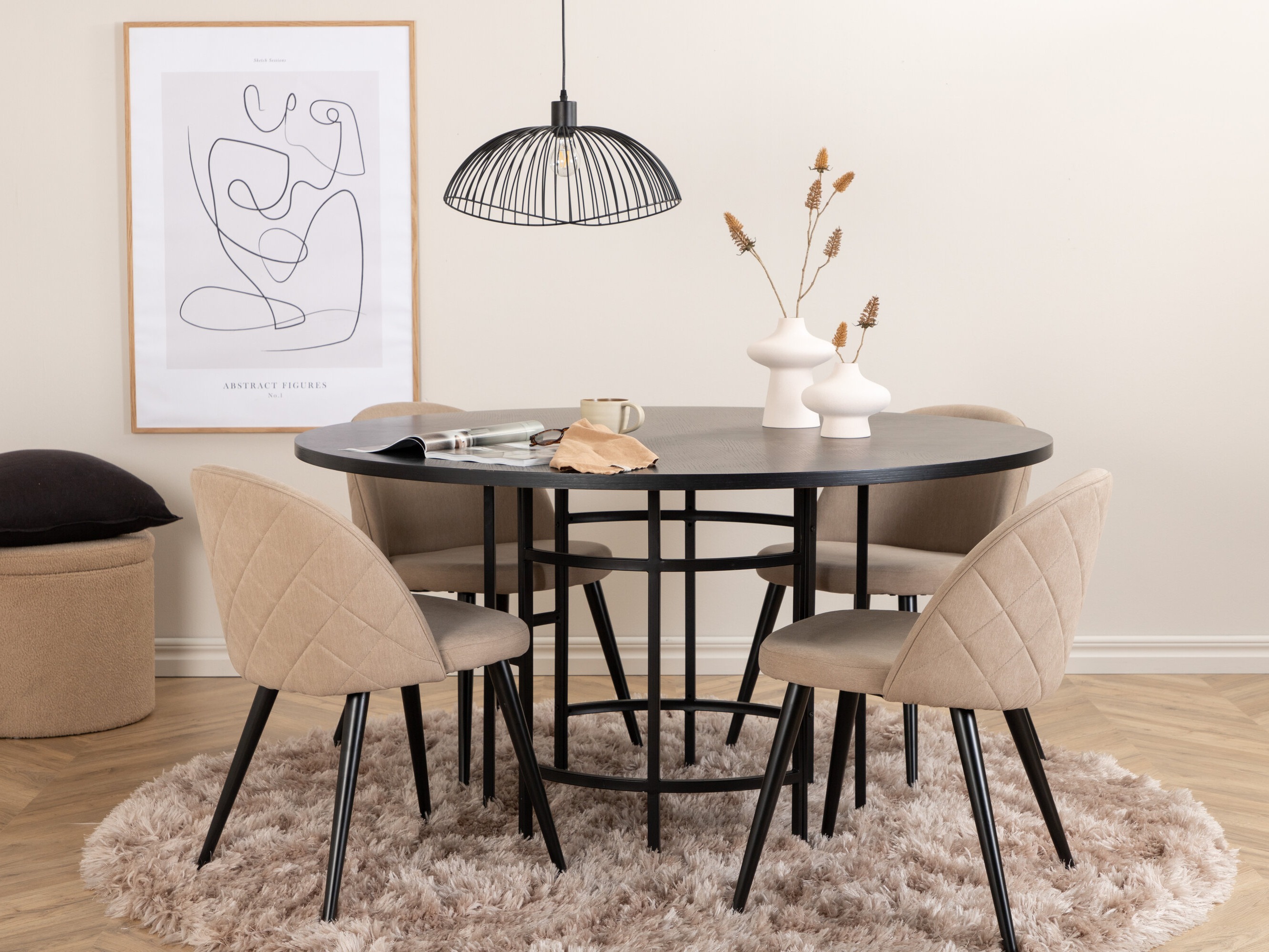 Conjunto de mesas y sillas para comedor Dallas 2386 (Negro + Beige)