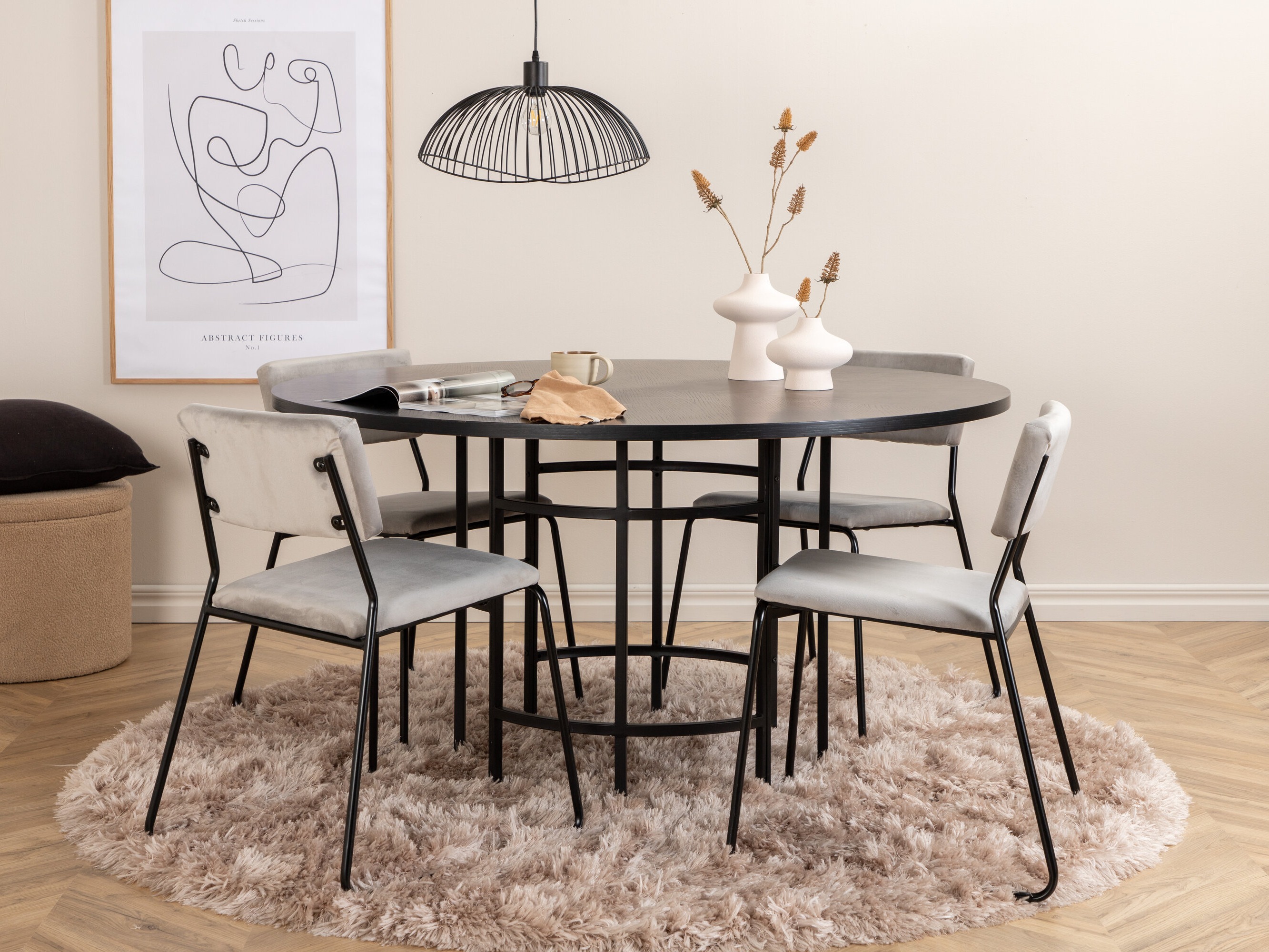 Conjunto de mesas y sillas para comedor Dallas 2393 (Negro + Gris)