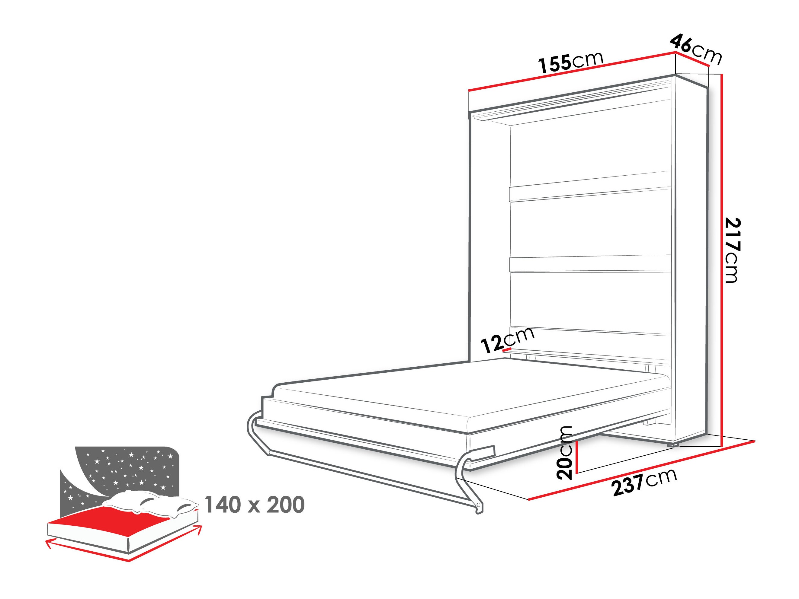 Cama plegable Concept Pro Lenart III (Blanco + Blanco brillante)