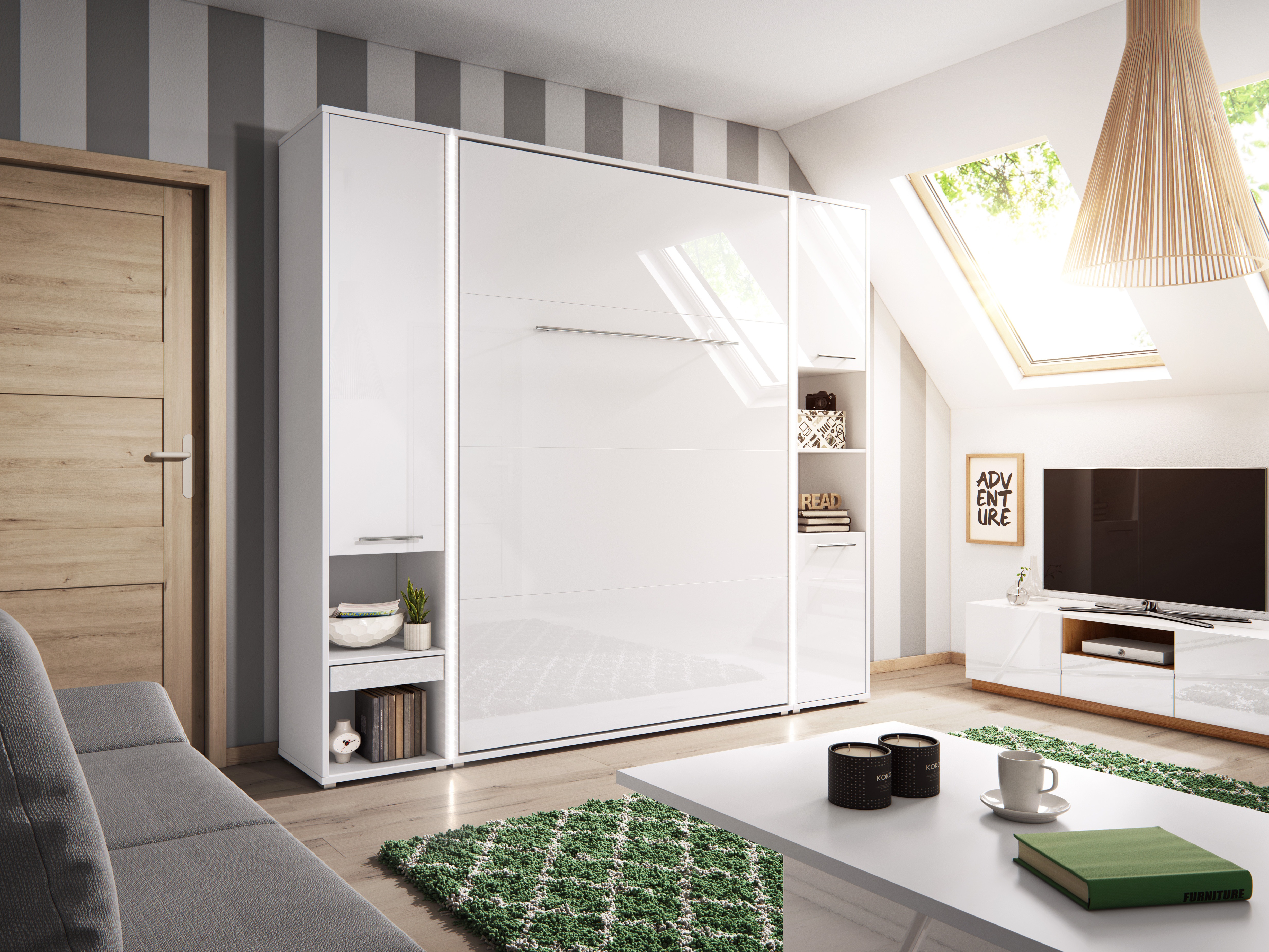 Cama plegable Concept Pro Lenart III (Blanco + Blanco brillante)