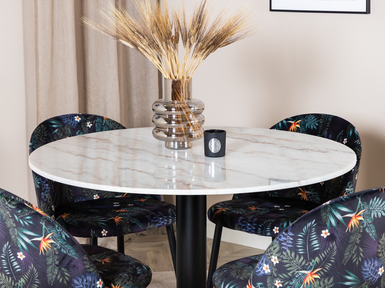 Conjunto de mesas y sillas para comedor Dallas 2572 (Negro + Patrón floral)
