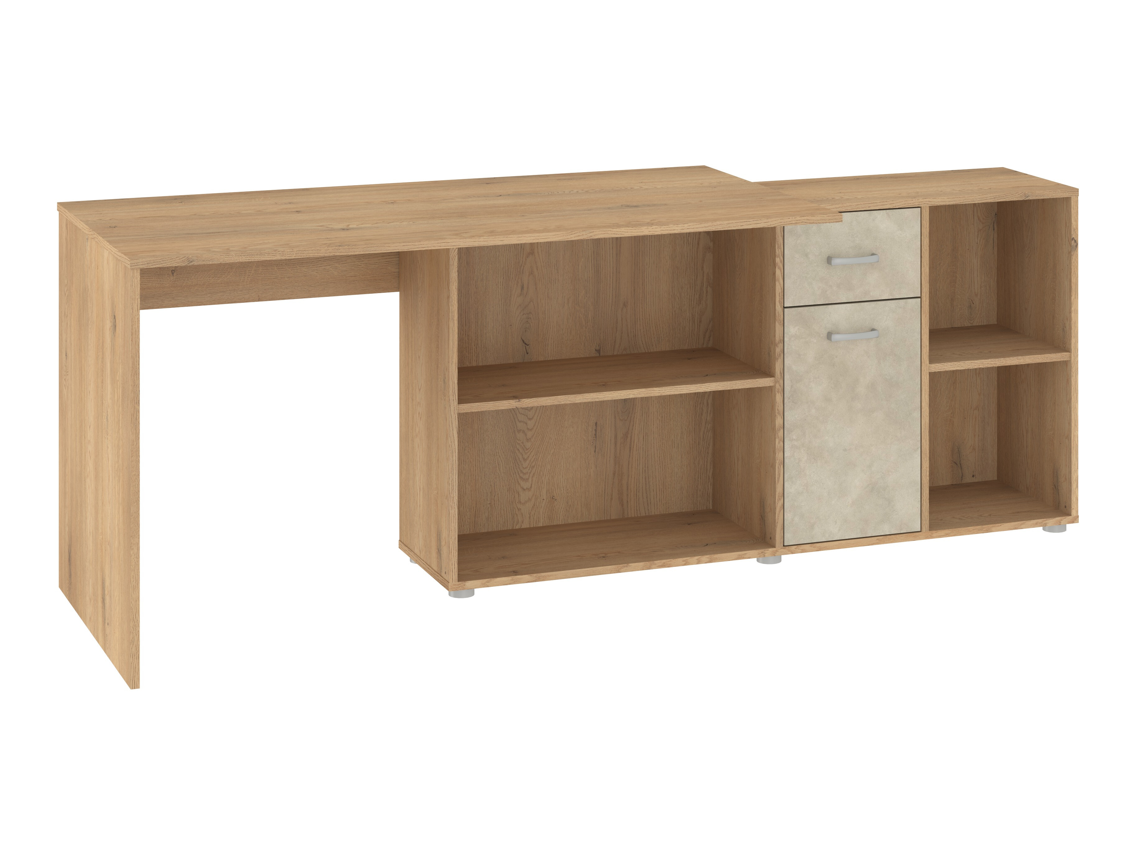 Mesa de ordenador esquinera Gilroy 113 (Roble Cremona + Beige)