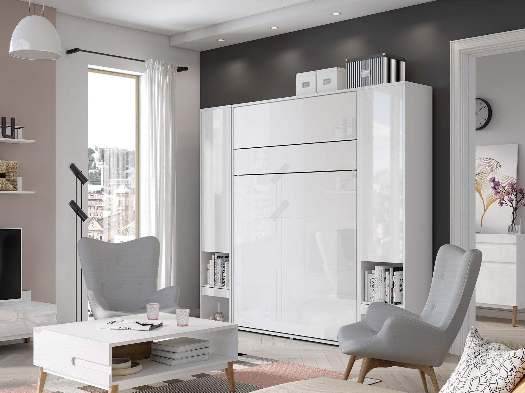 Cama plegable Concept Lenart (Blanco + Blanco brillante)