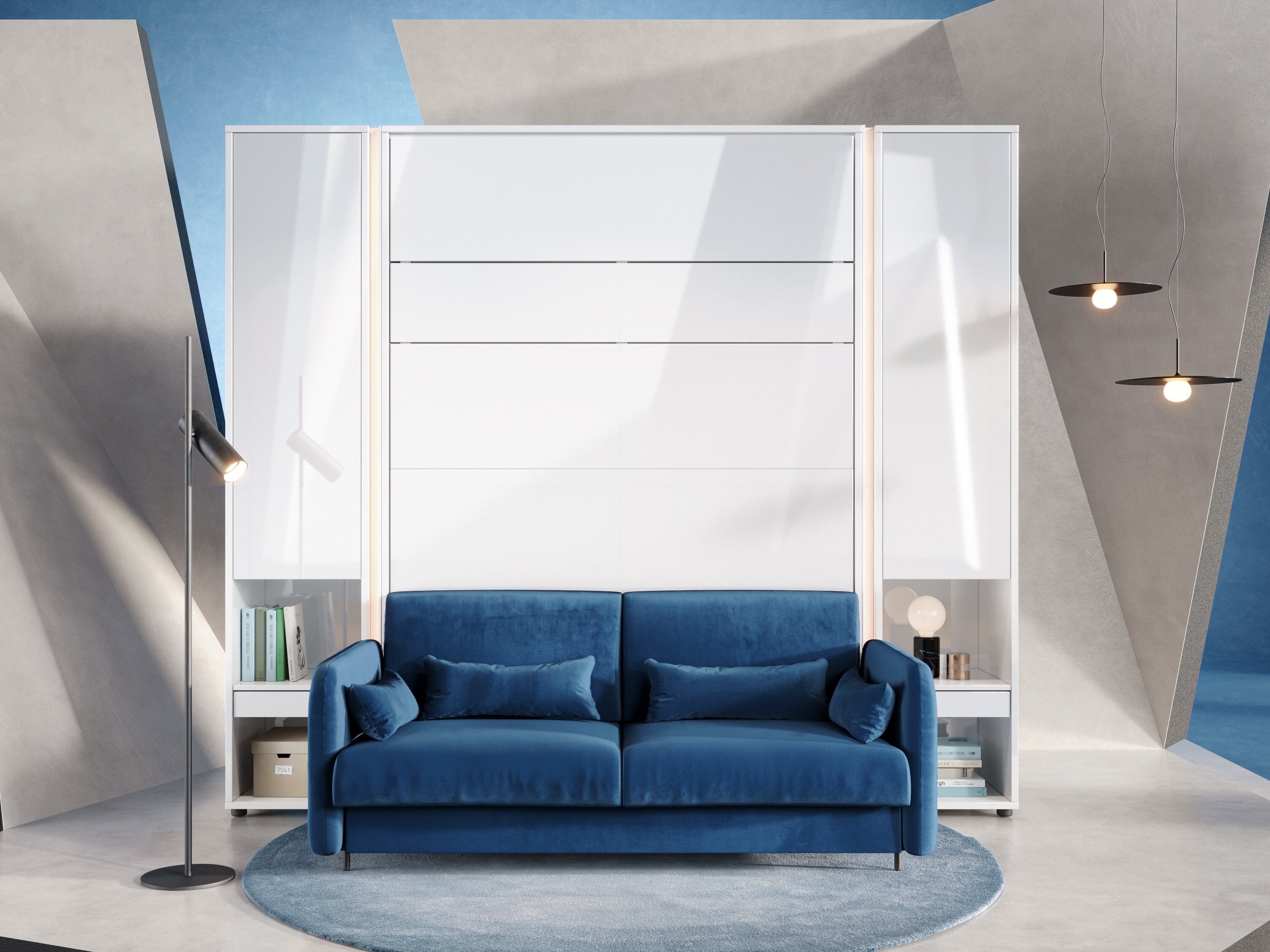 Conjuntos de muebles Concept Lenart VI (Blanco brillante + Blanco + Azul)