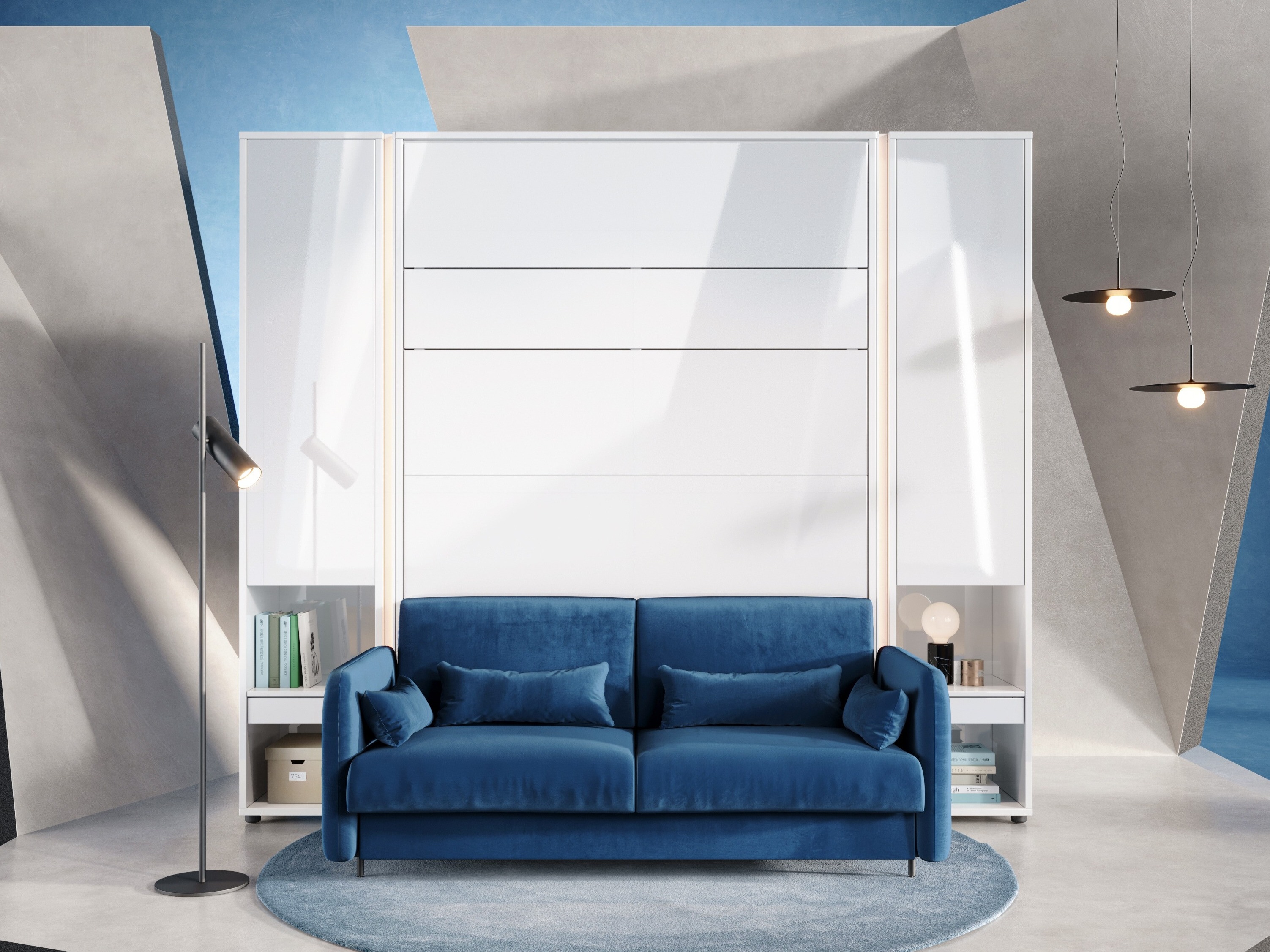 Conjuntos de muebles Concept Lenart VI (Blanco brillante + Blanco + Azul)