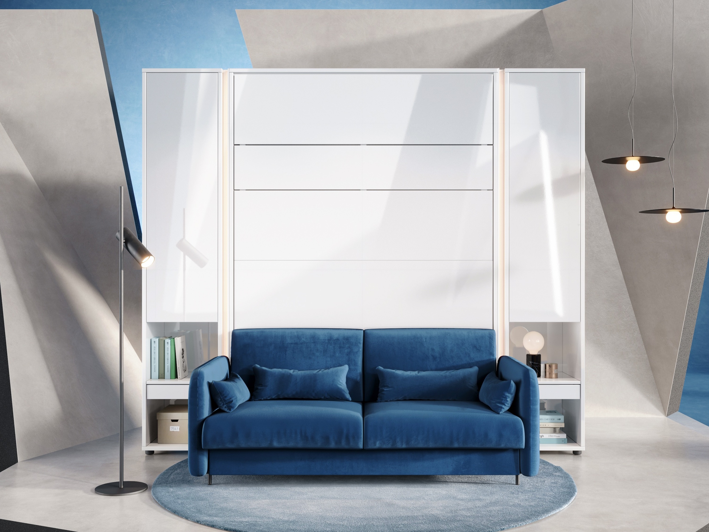 Conjuntos de muebles Concept Lenart VI (Blanco brillante + Blanco + Azul)