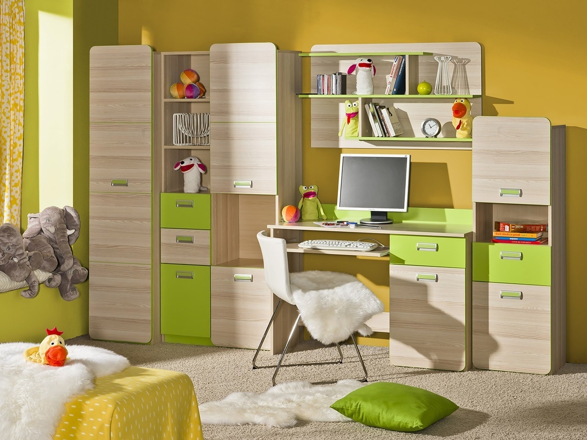 Conjunto de dormitorio infantil Ophmora 118 (Fresno + Verde)