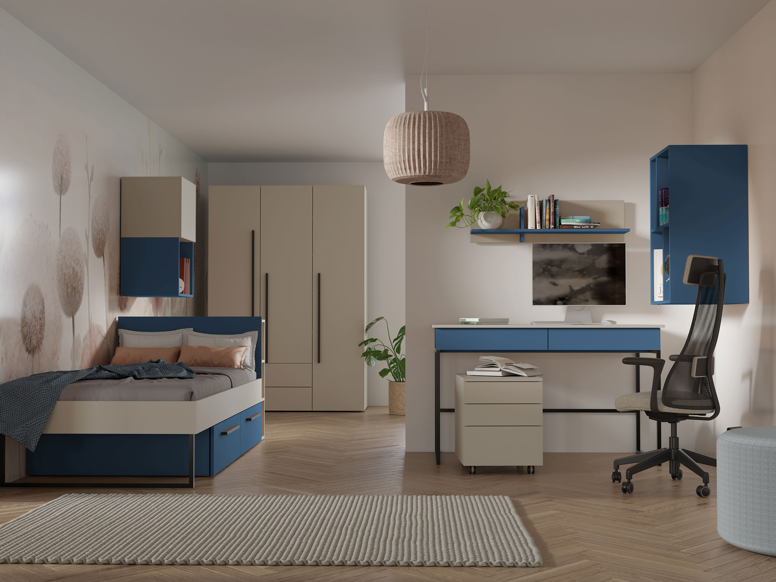 Conjunto de dormitorio infantil Etruva 119 (Cachemira + Azul)