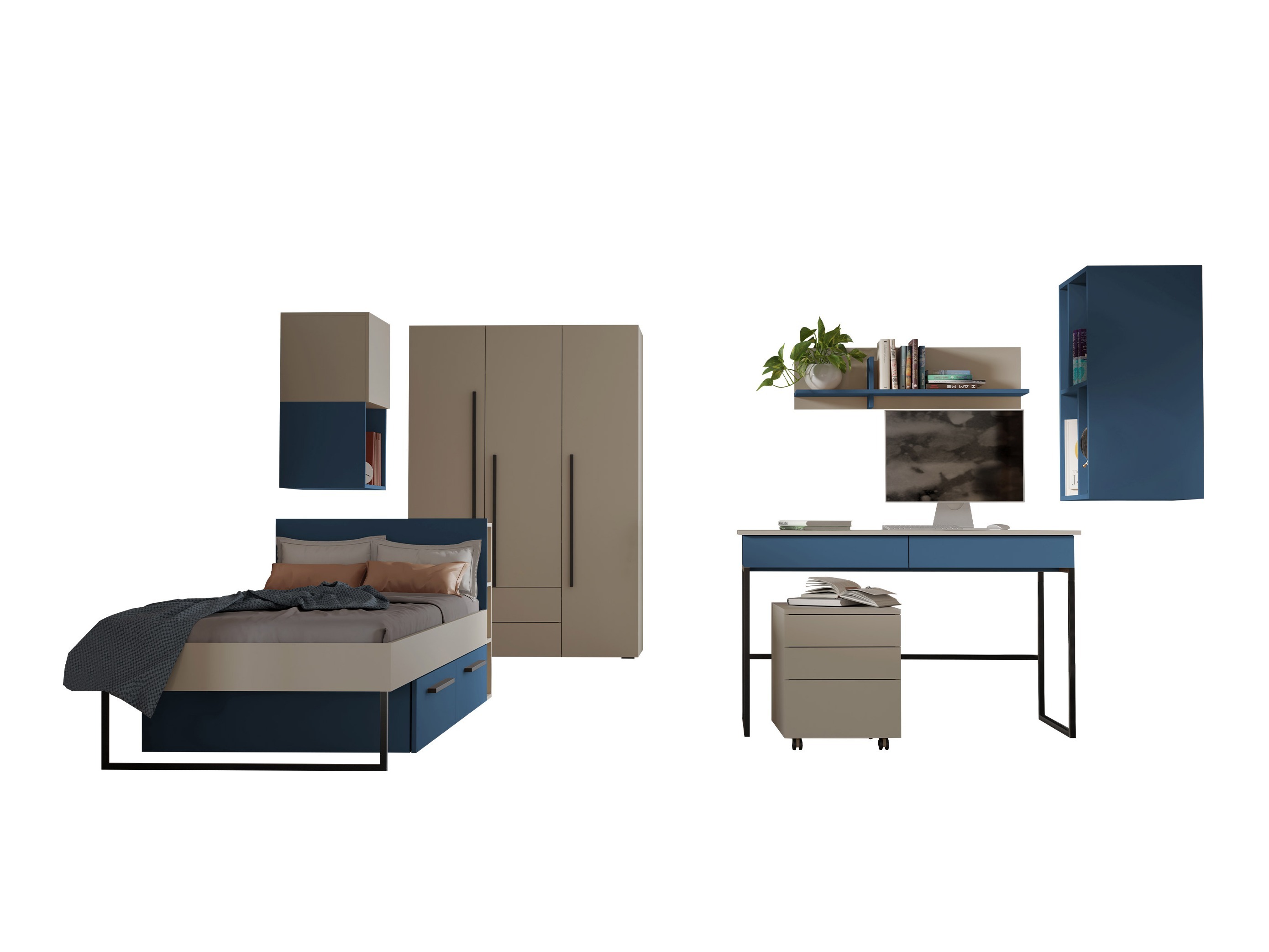 Conjunto de dormitorio infantil Etruva 119 (Cachemira + Azul)