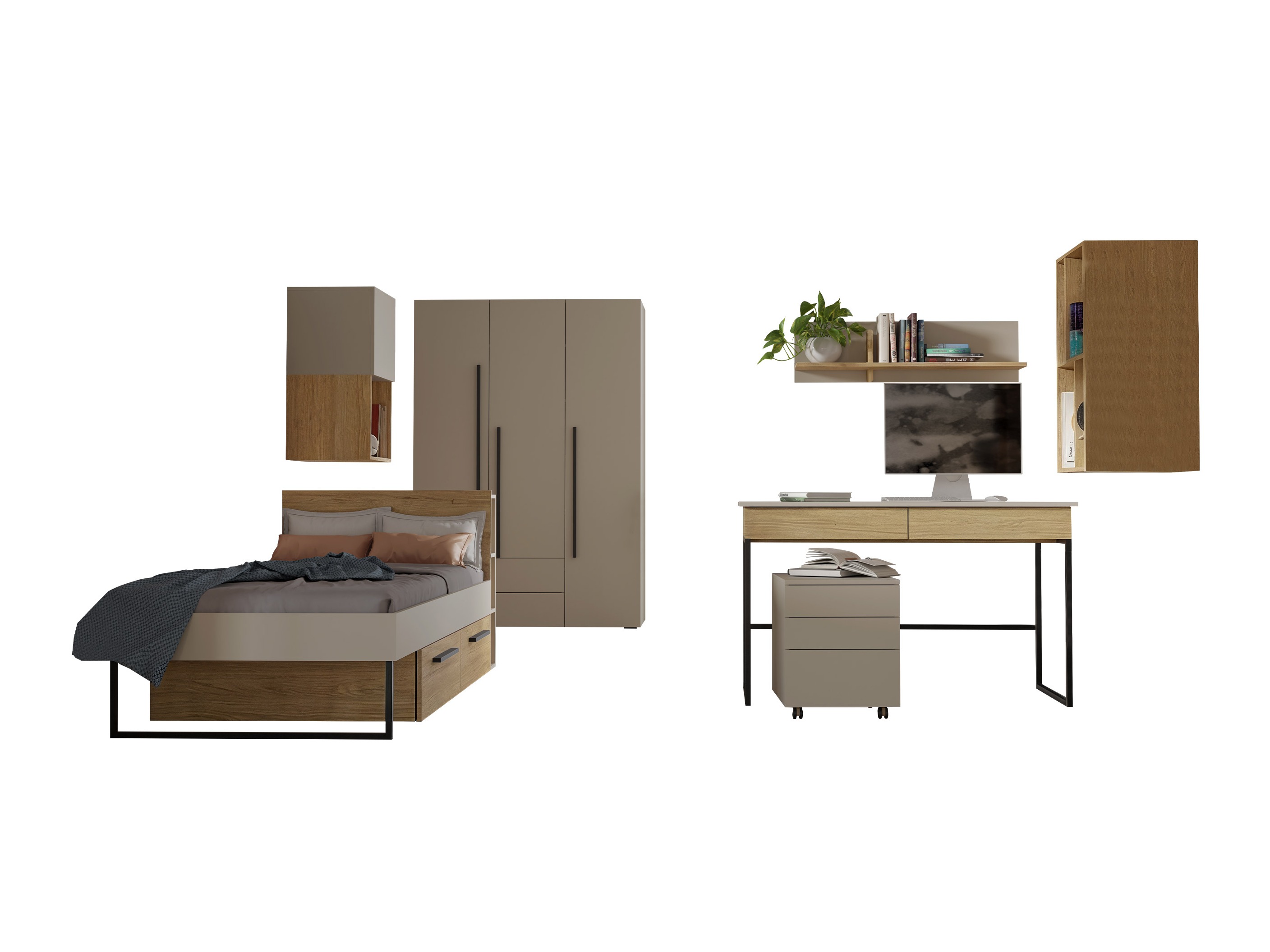 Conjunto de dormitorio infantil Etruva 119 (Cachemira + Roble)