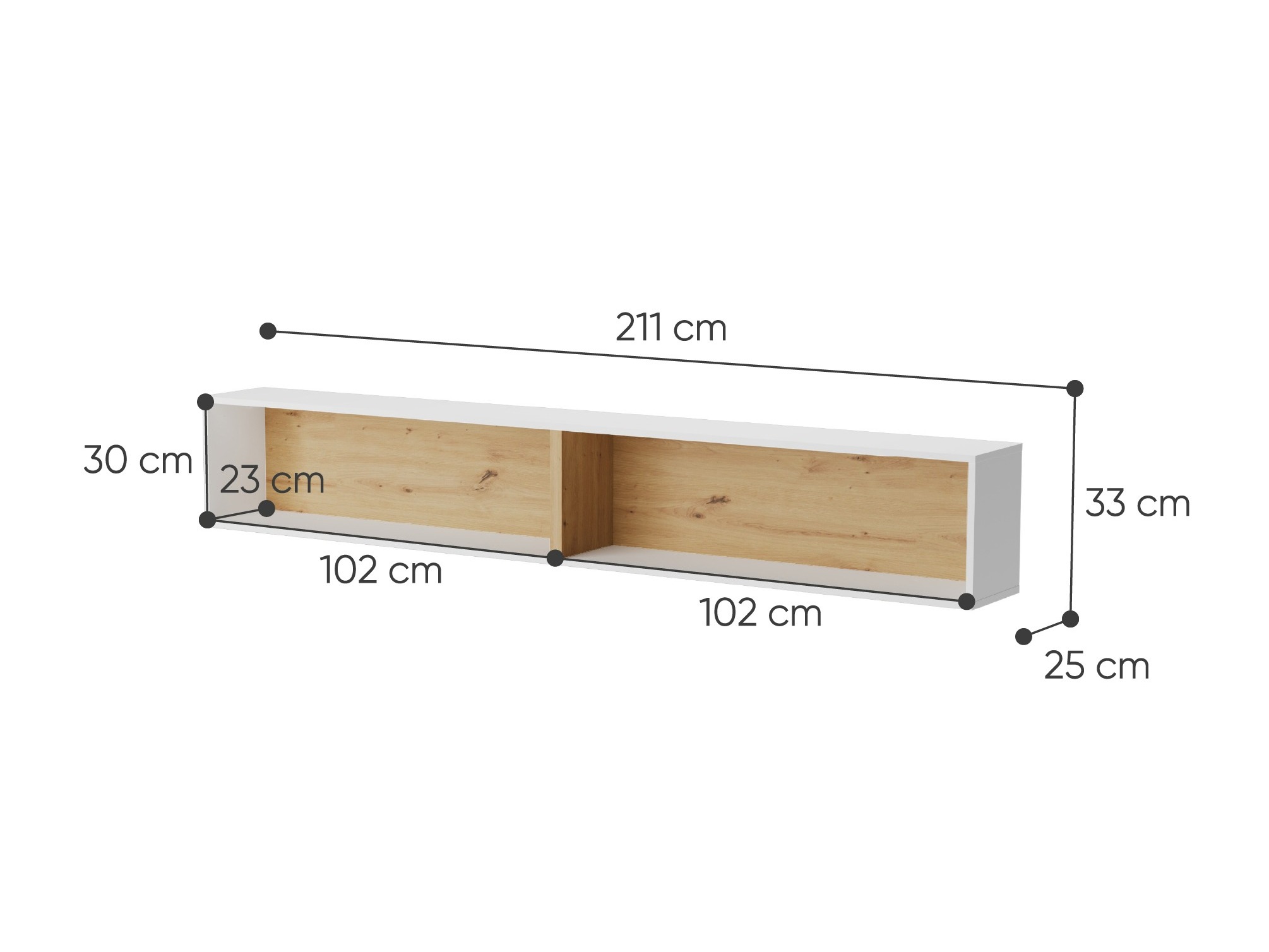 Estantería de pared Concept Lenart III (Blanco + Roble Artisan)