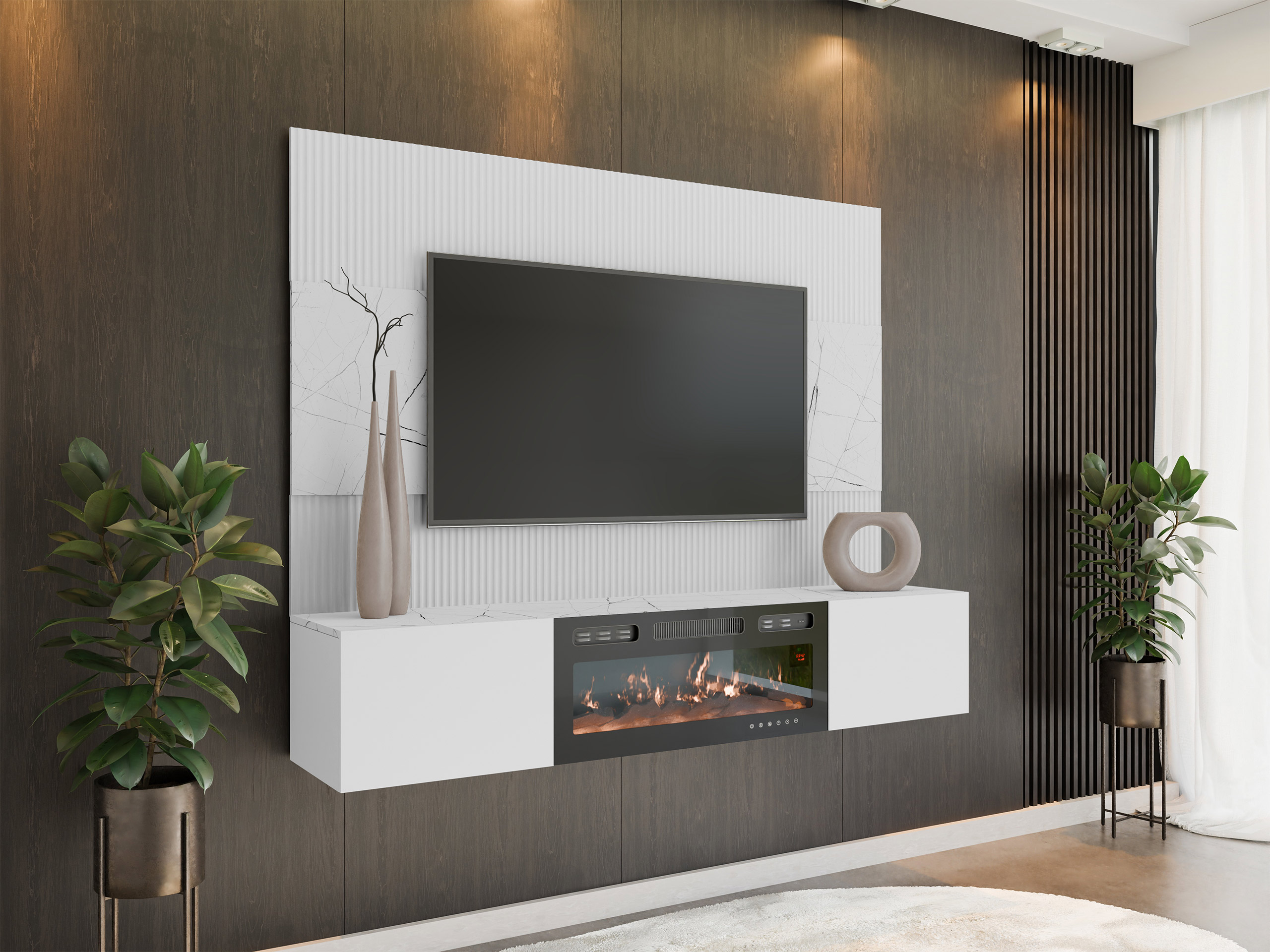 Conjunto de salón Comfivo Salix VII (Blanco + Mármol blanco)