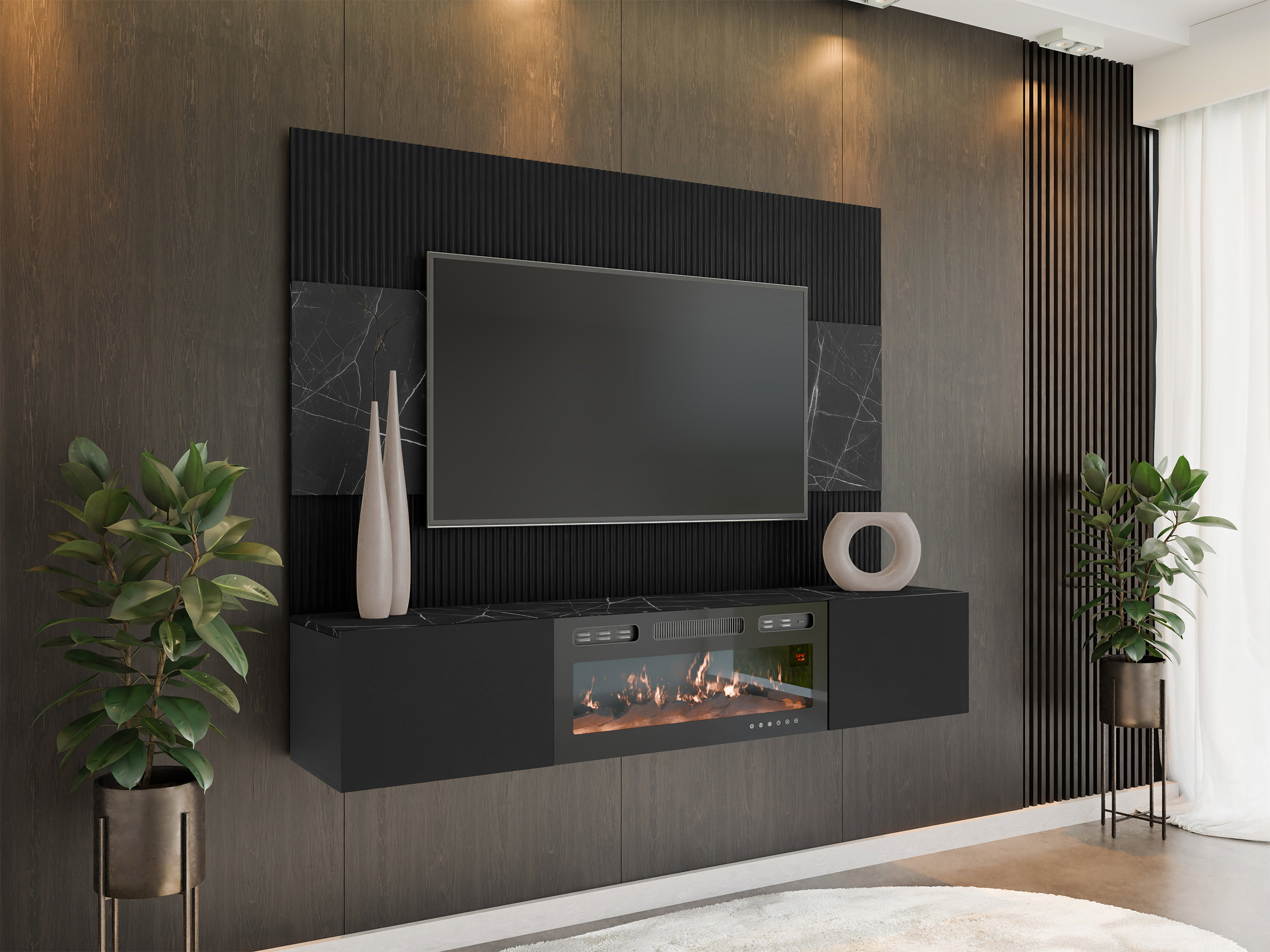 Conjunto de salón Comfivo Salix VII (Negro + Mármol negro)