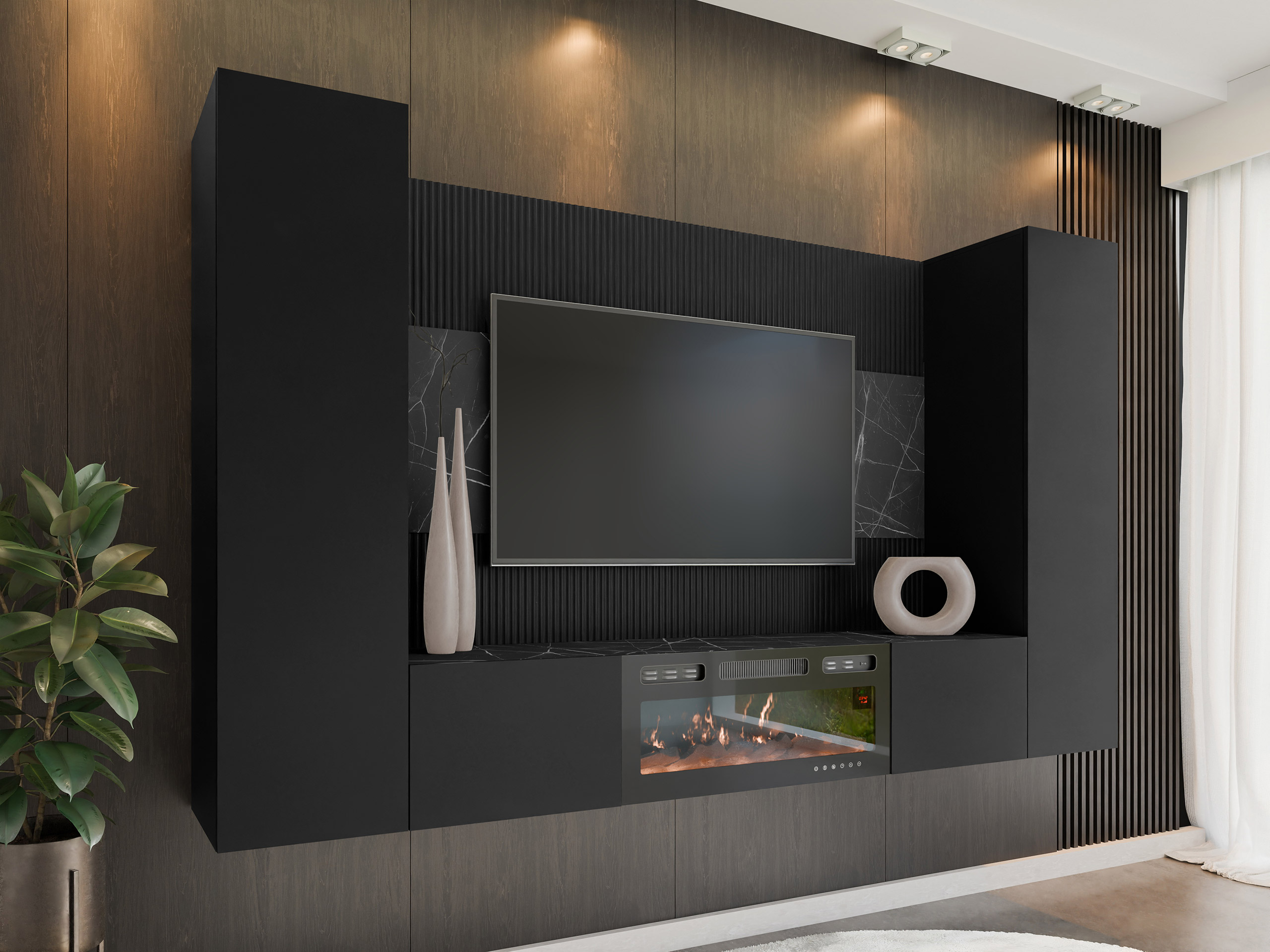 Conjunto de salón Comfivo Salix VIII (Negro + Mármol negro)