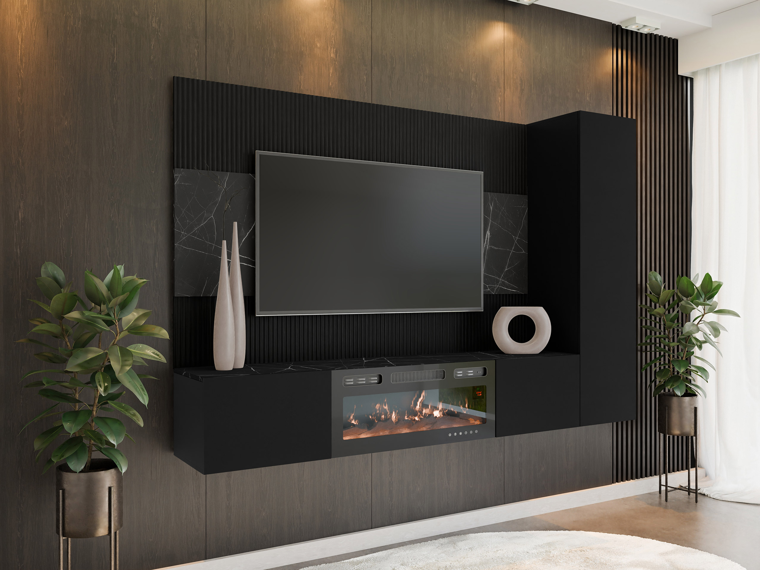 Conjunto de salón Comfivo Salix IX (Negro + Mármol negro)