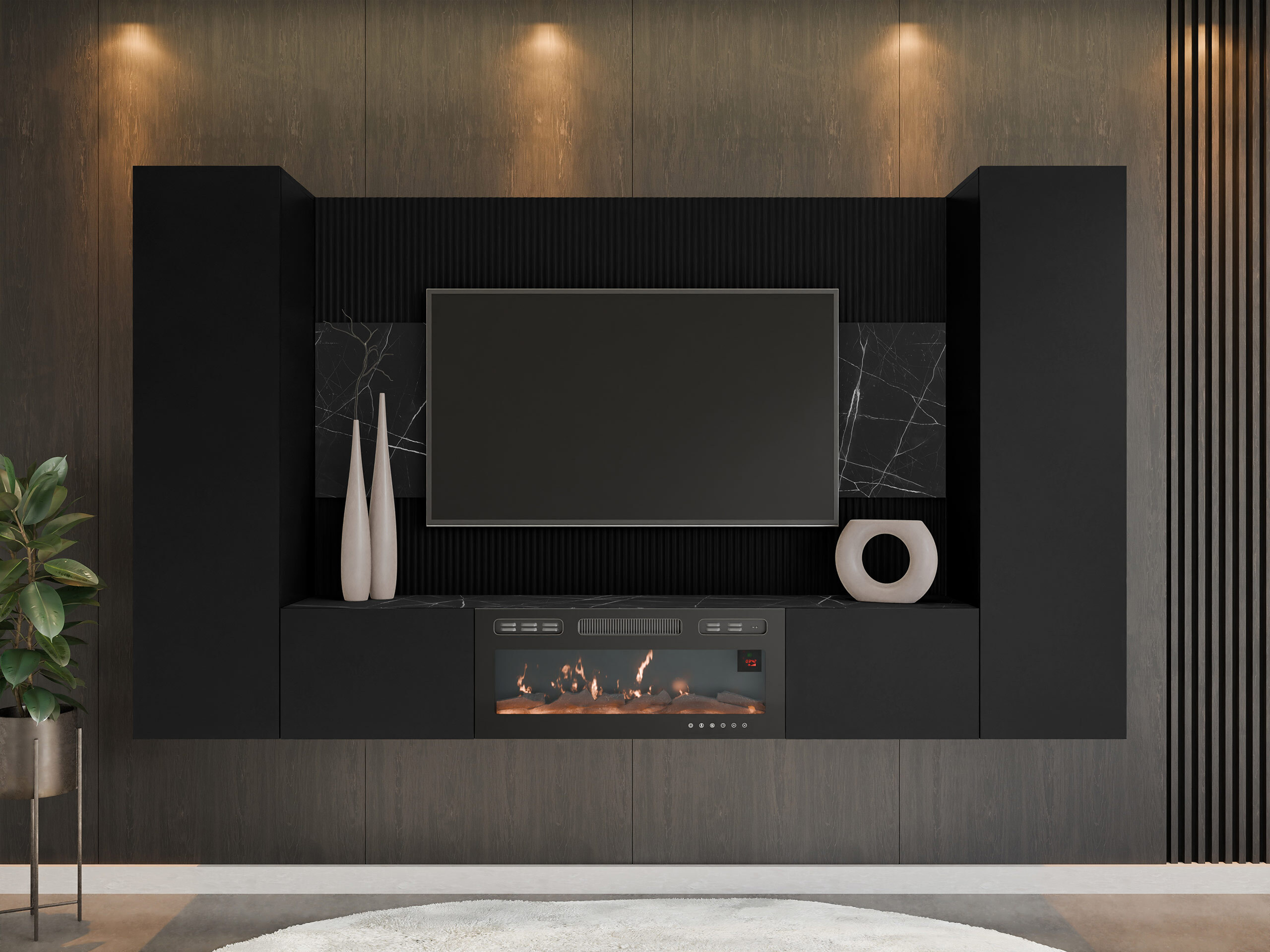 Conjunto de salón Comfivo Salix VIII (Negro + Mármol negro)