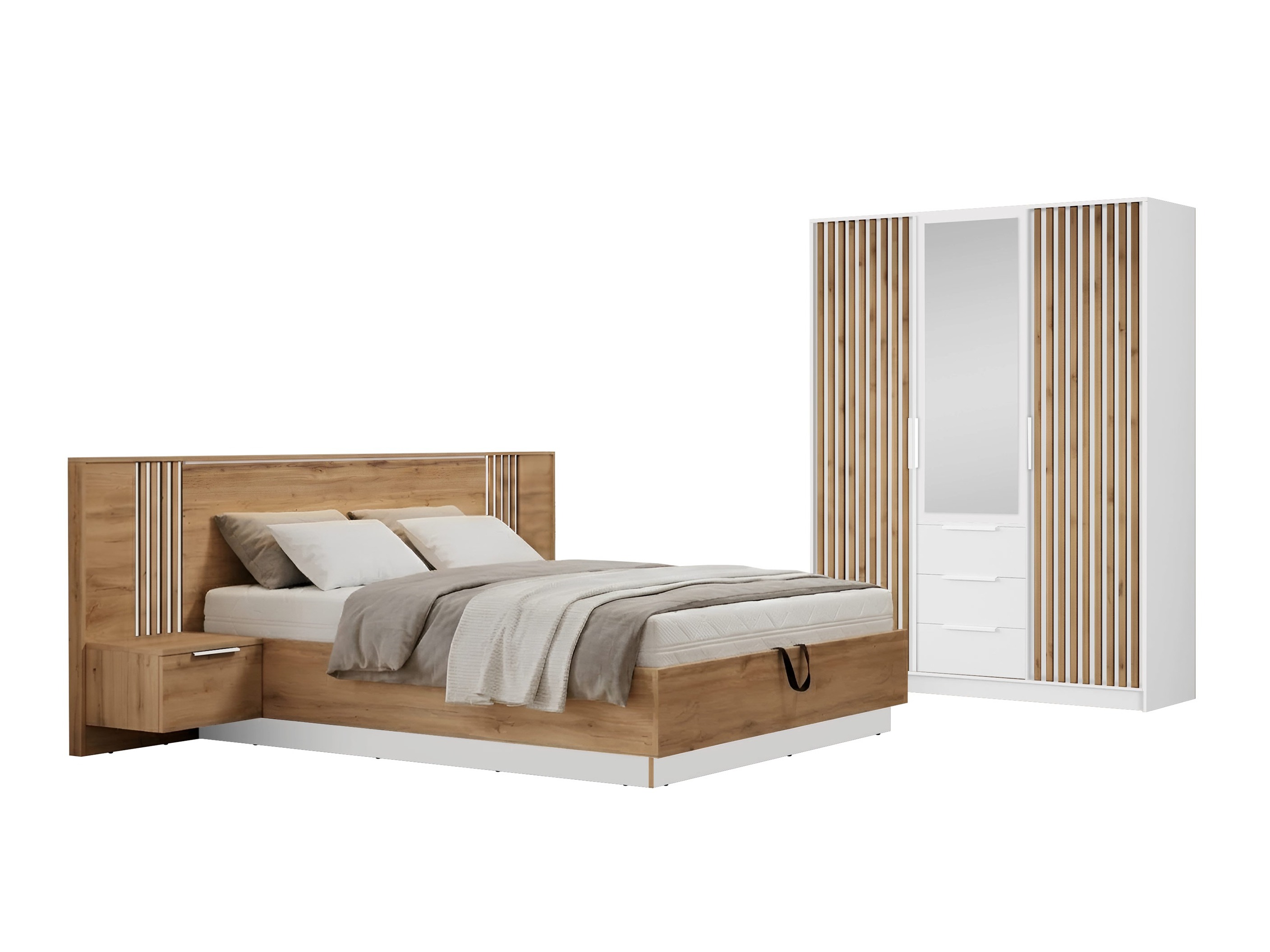 Conjunto de dormitorio Collis (Roble wotan + Blanco)