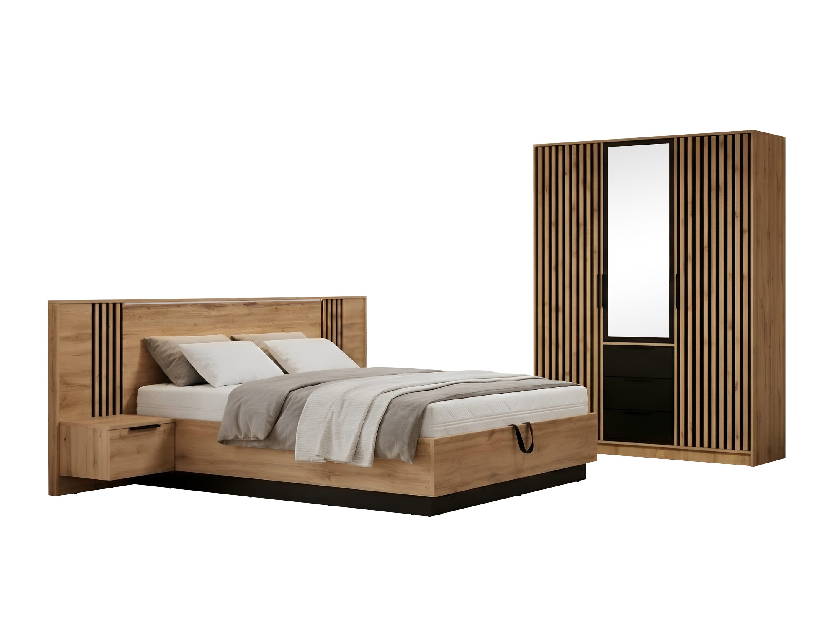 Conjunto de dormitorio Collis (Roble wotan + Negro)